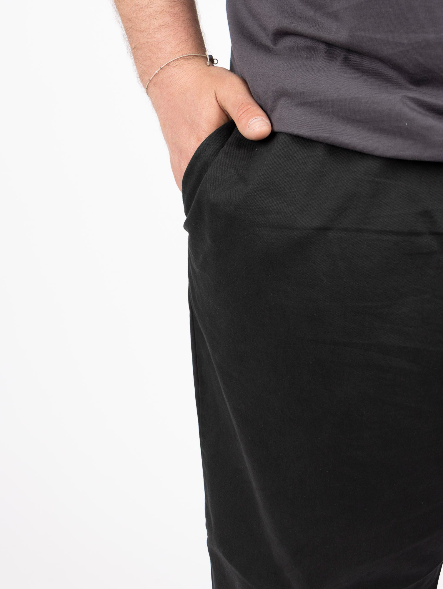 Pantalone Comfy Neri in Gabardina con Molla in Vita Taglie Forti