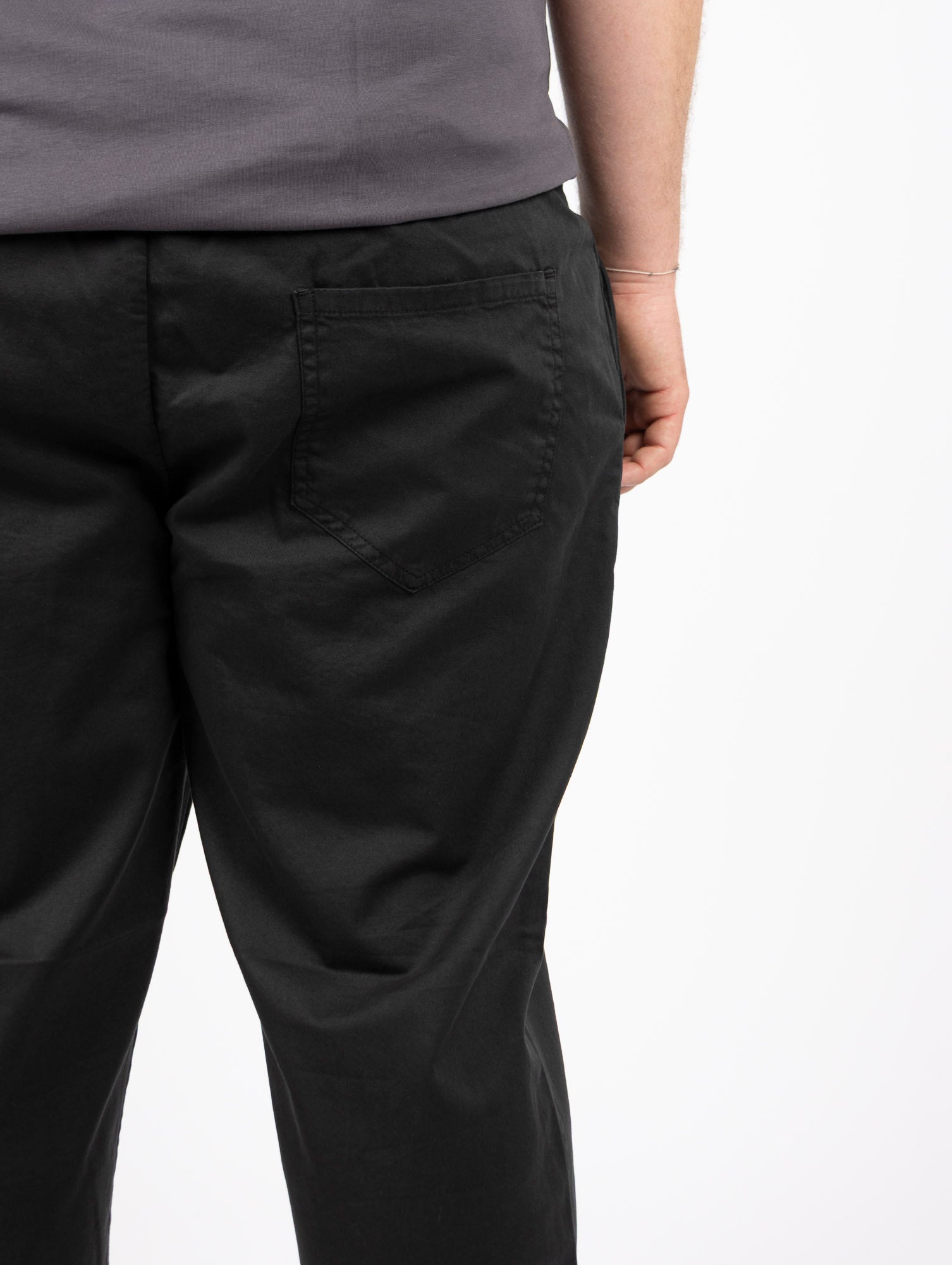Pantalone Comfy Neri in Gabardina con Molla in Vita Taglie Forti