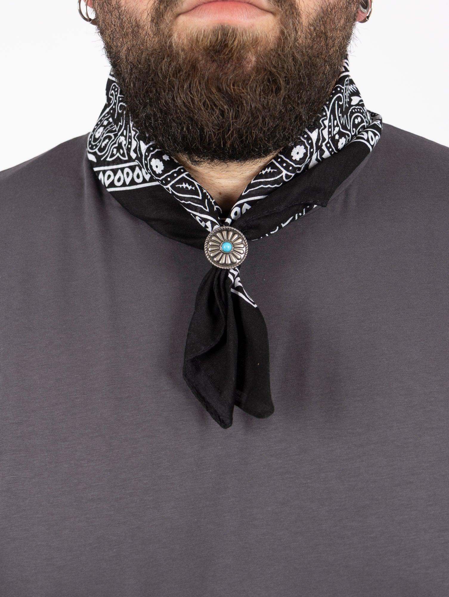 Bandana Nera Paisley con Fermaglio Turchese