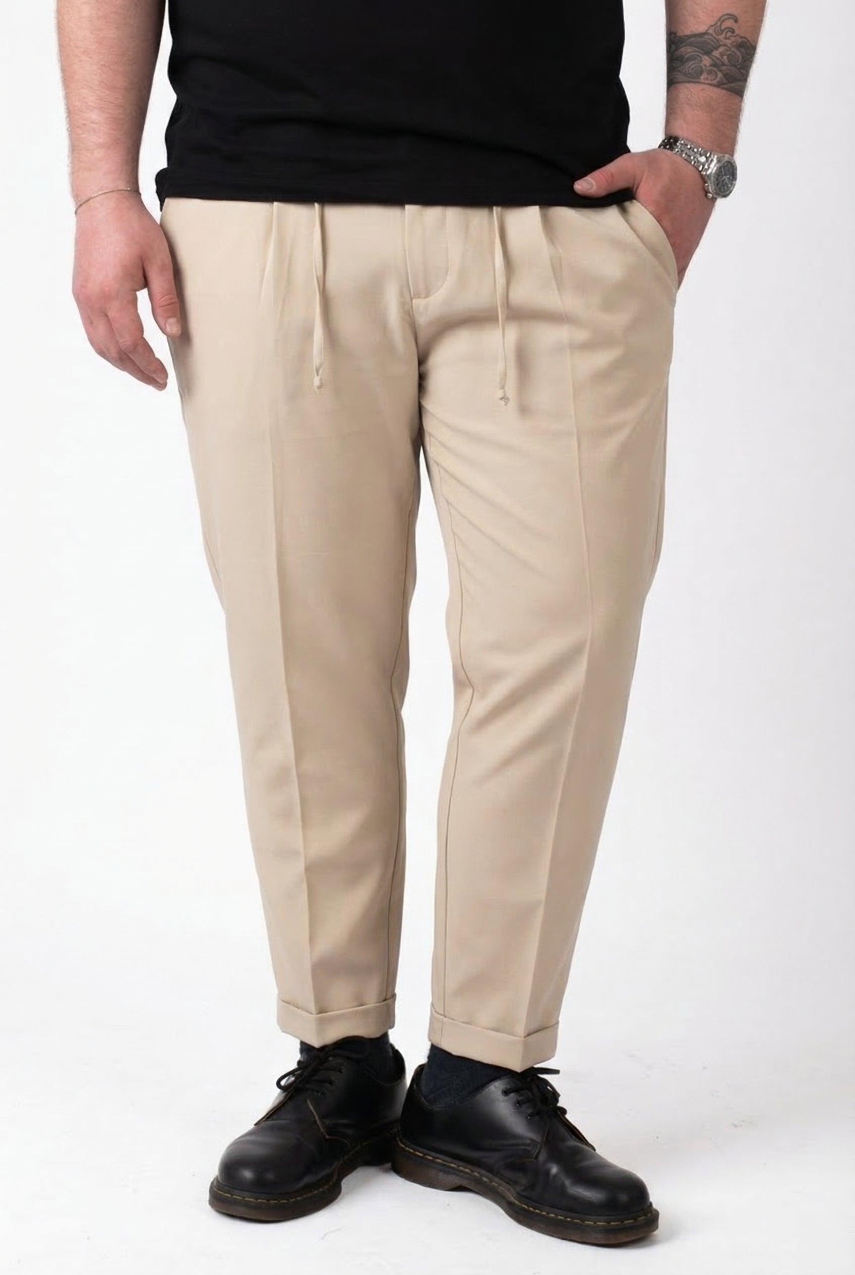 Pantaloni Milano Beige con Bustino in Molla Uomo Taglie Forti