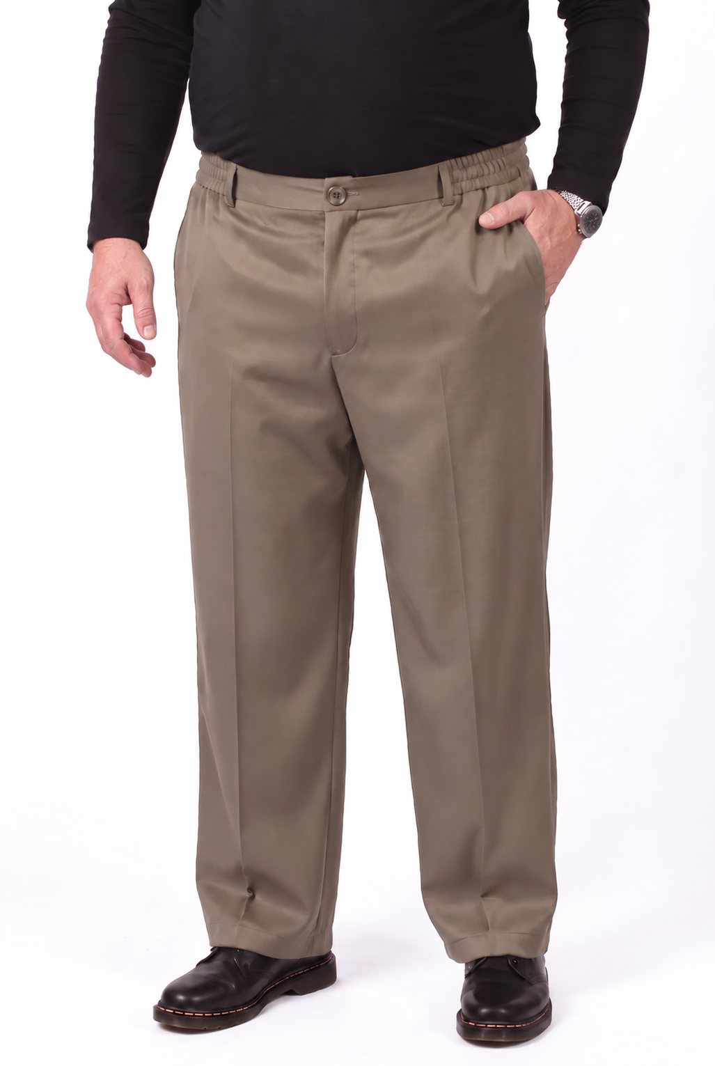 Pantalone Shibuya Beige Gamba Larga con Bustino in Molla Uomo Taglie Forti