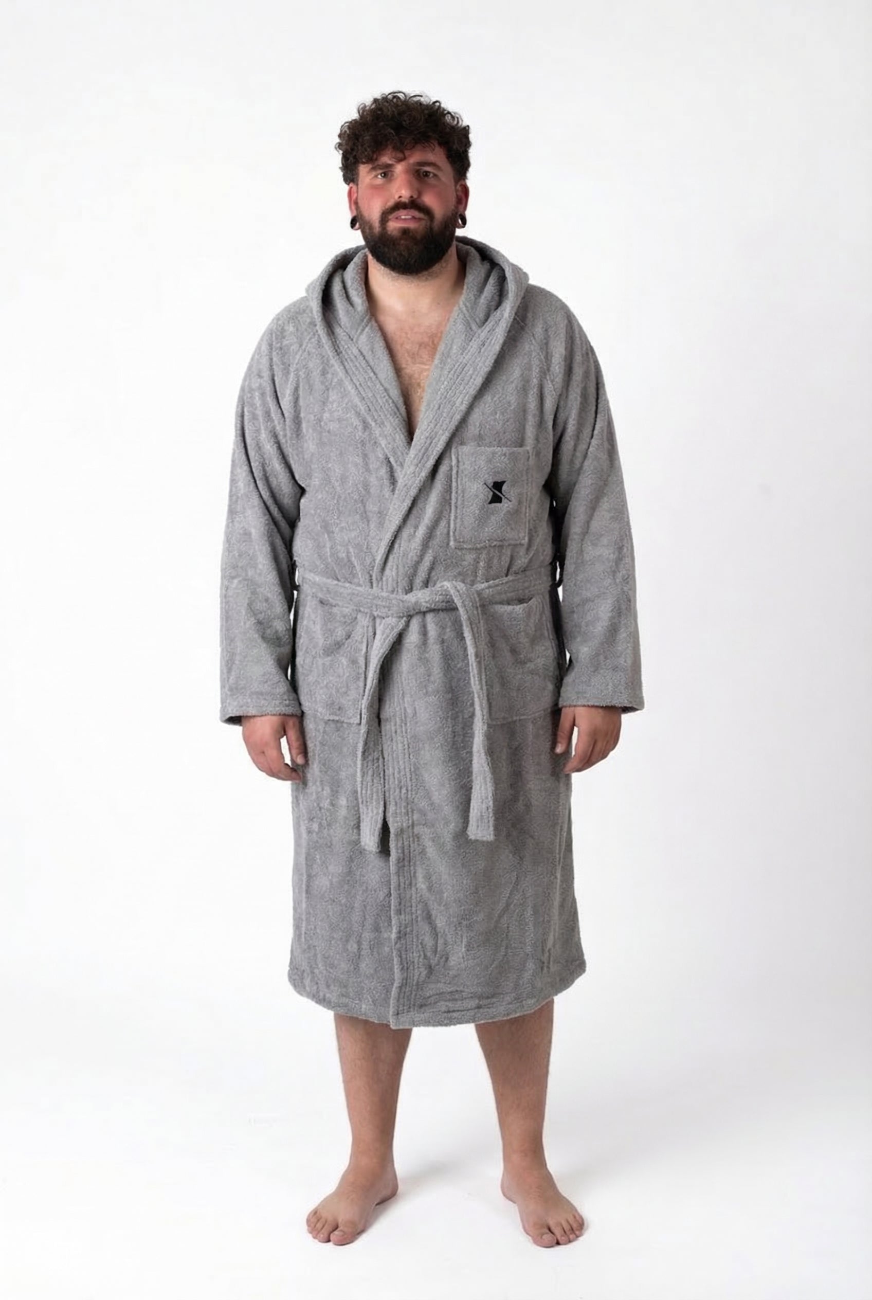 Accappatoio in Spugna Grigio Uomo Taglie Forti