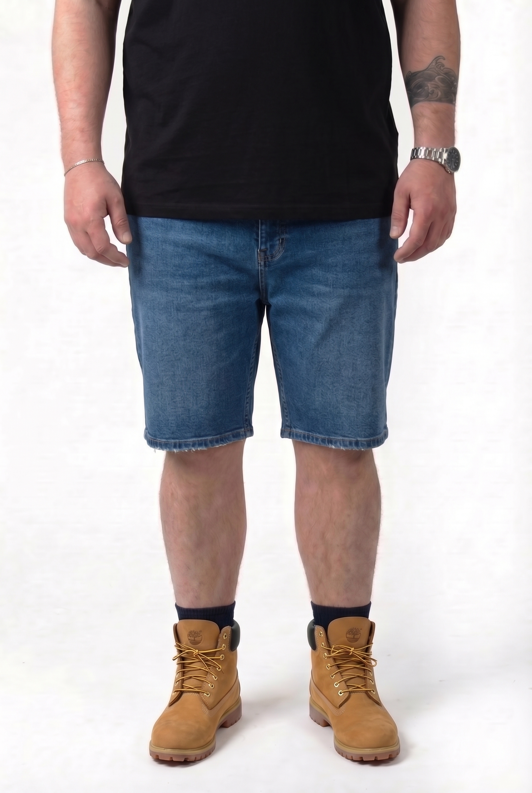 Bermuda Jeans Blu Medio Orlo Sfrangiato Uomo Taglie Forti