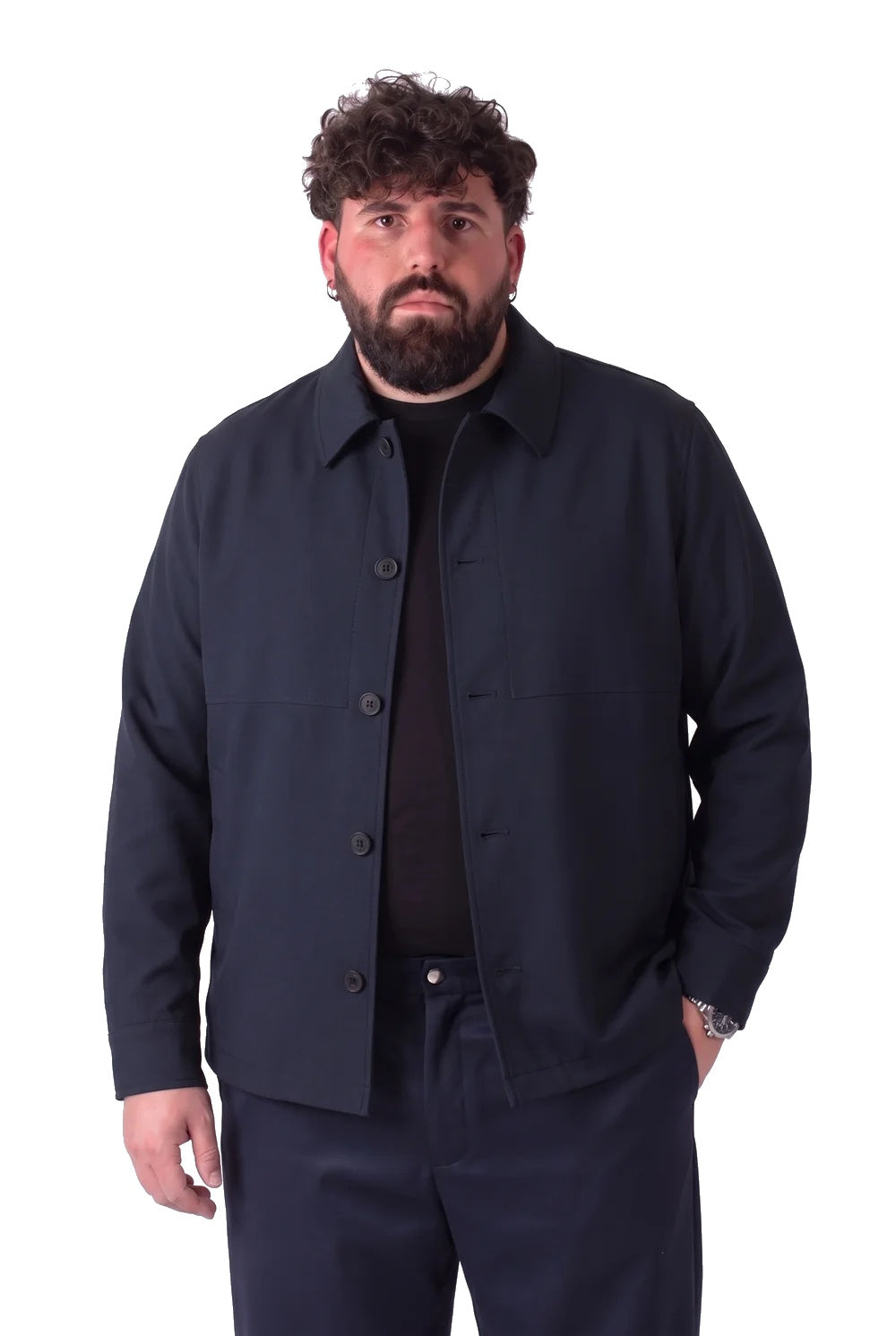 Giacca Shibuya Blu Navy Colletto Classico con Bottoni Uomo Taglie Forti
