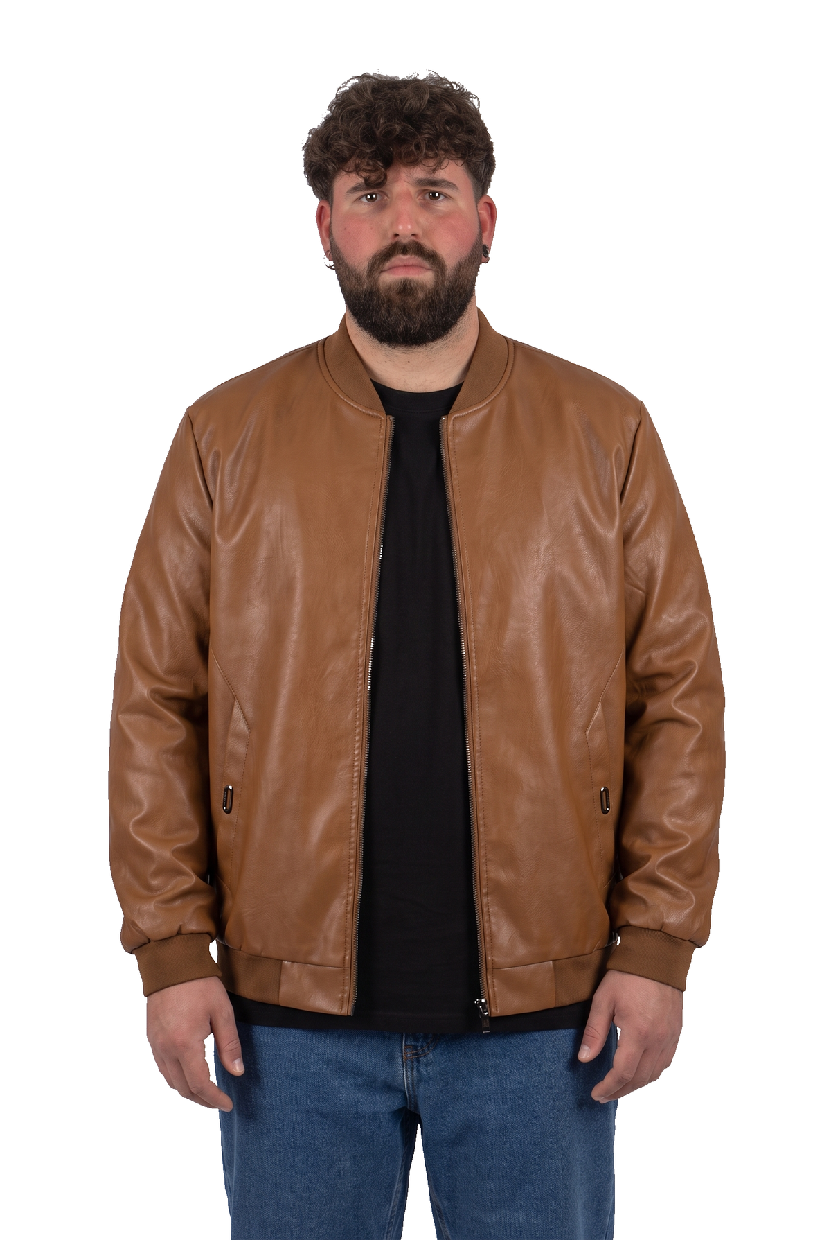 Bomber Cobain in Ecopelle Cuoio Uomo Taglie Forti