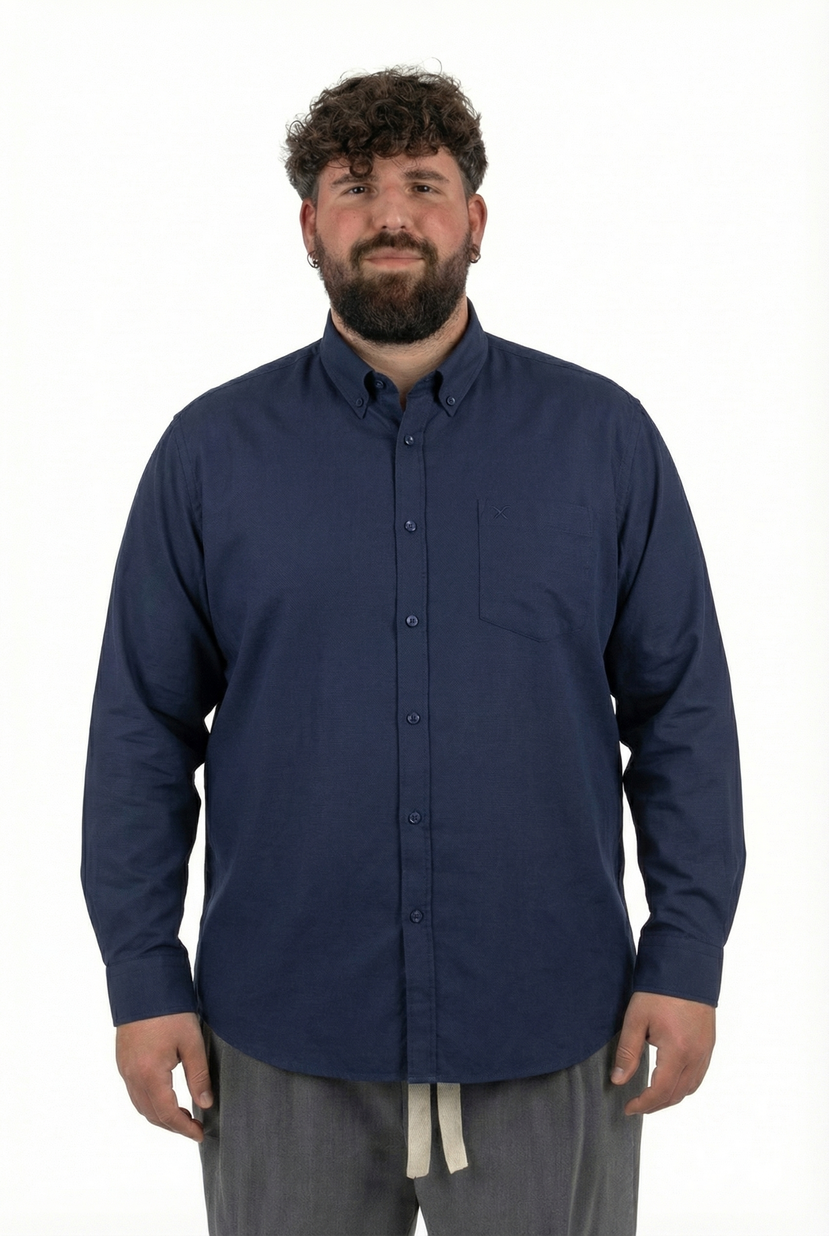 Camicia MaxFort Blu Navy Fil-à-Fil Button-Down Uomo Taglie Forti