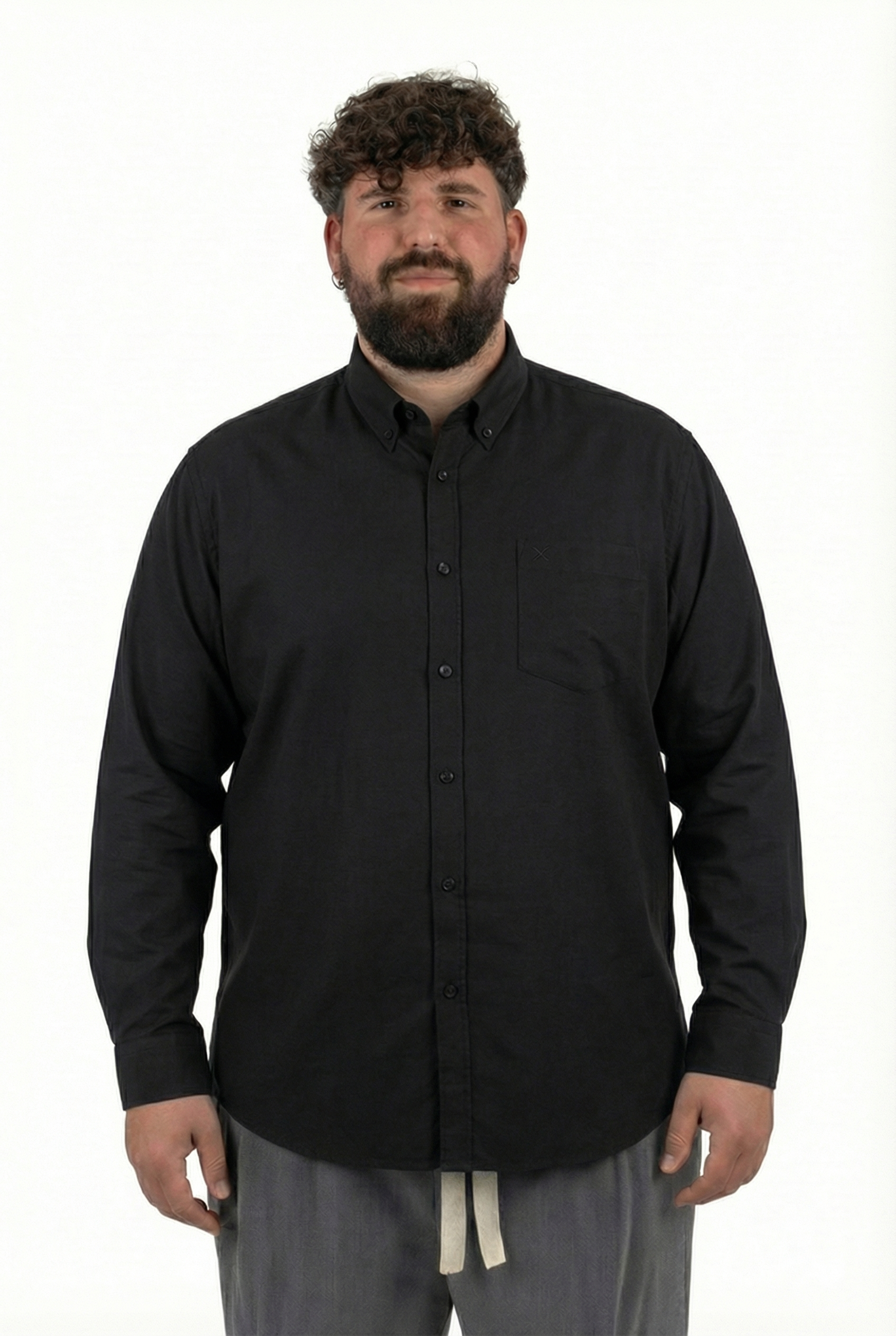 Camicia MaxFort Nera Fil-à-Fil Button-Down Uomo Taglie Forti