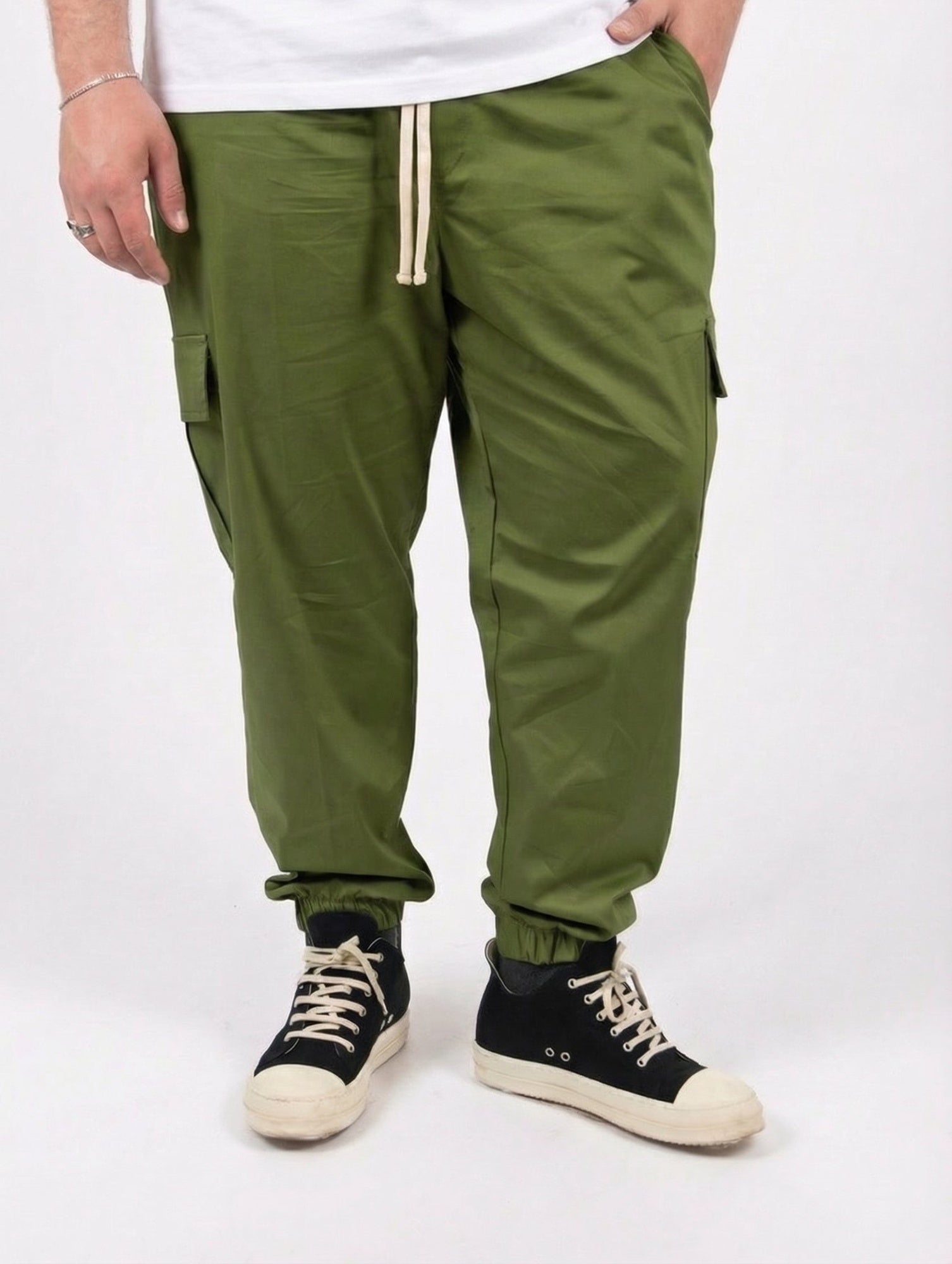 Pantaloni Cargo Verde con Molla in Vita Uomo Taglie Forti