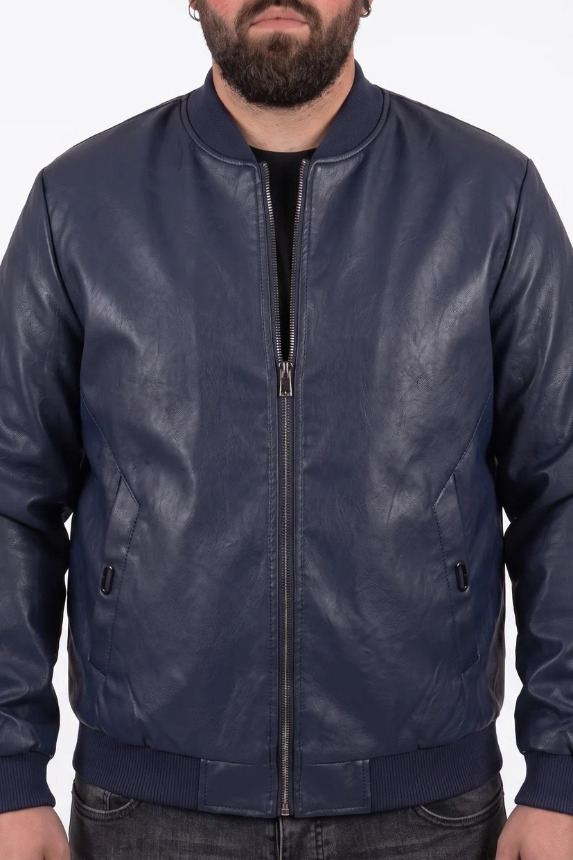 Bomber Cobain in Ecopelle Blu Navy Uomo Taglie Forti