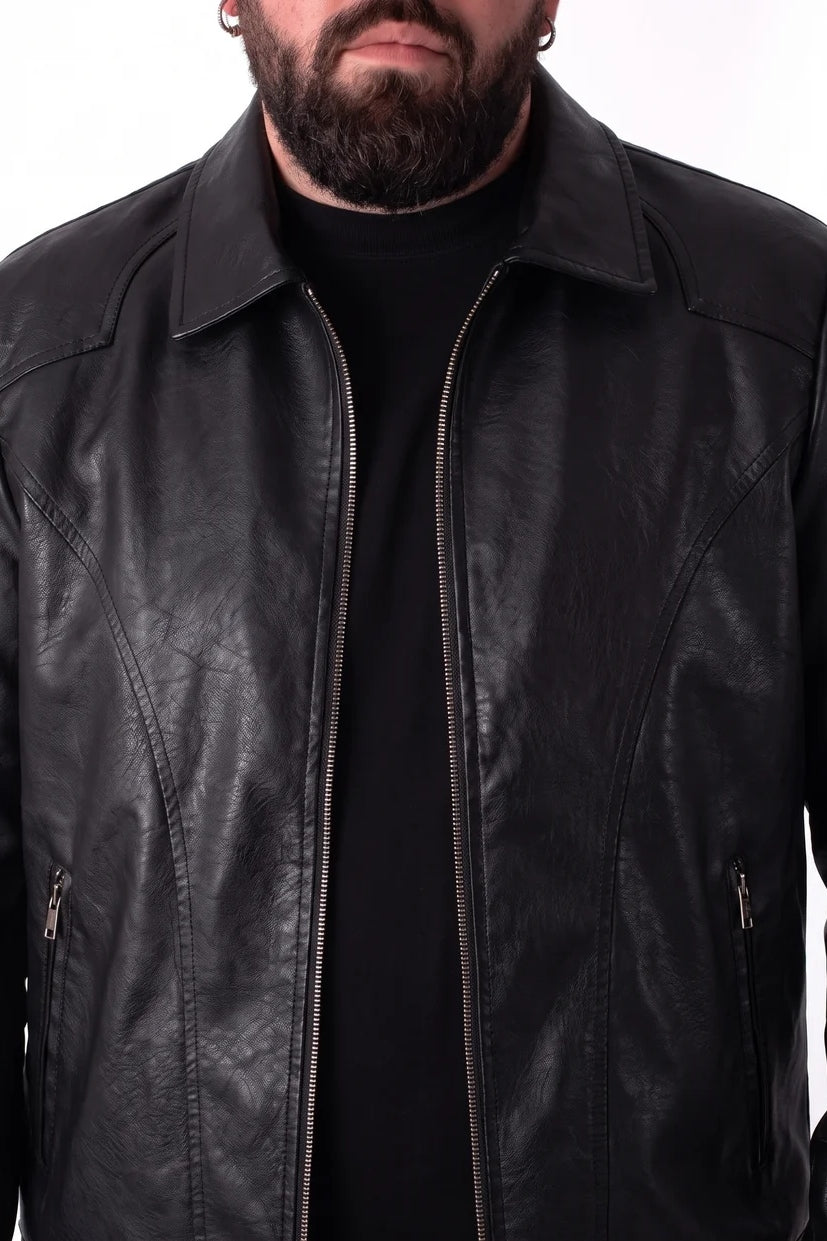 Giubbotto Kravitz in Ecopelle Nero Stile Biker con Zip Uomo Taglie Forti