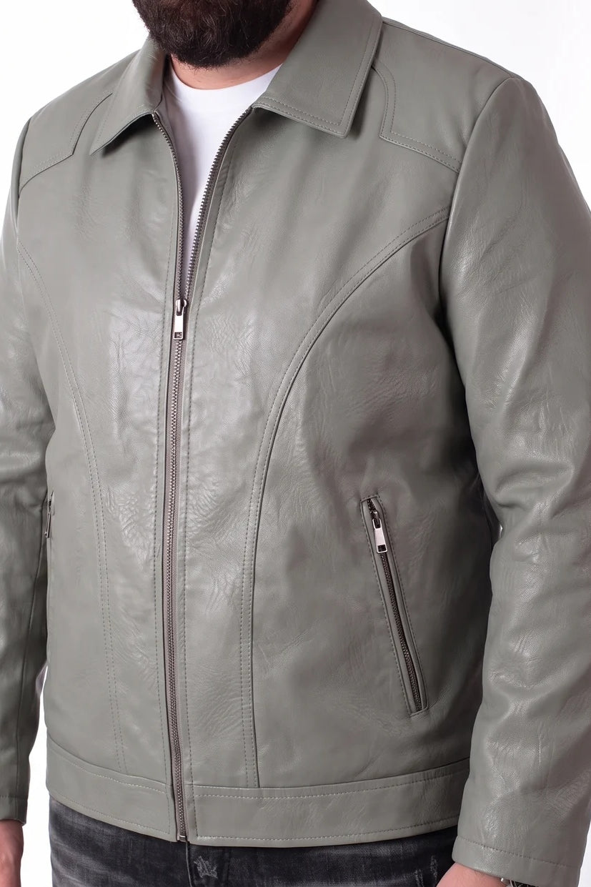 Giubbotto Kravitz in Ecopelle Verde Stile Biker con Zip Uomo Taglie Forti