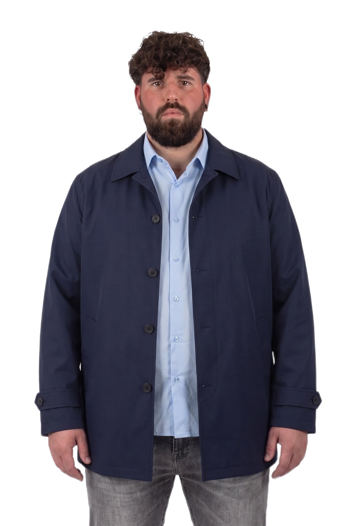 Trench Londra Blu Navy Colletto Classico Bottoni Uomo Taglie Forti