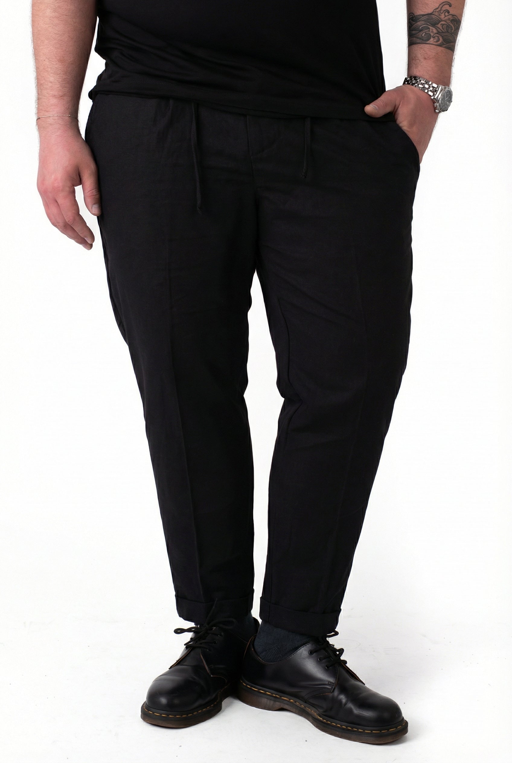 Pantaloni Milano Neri con Bustino in Molla Uomo Taglie Forti