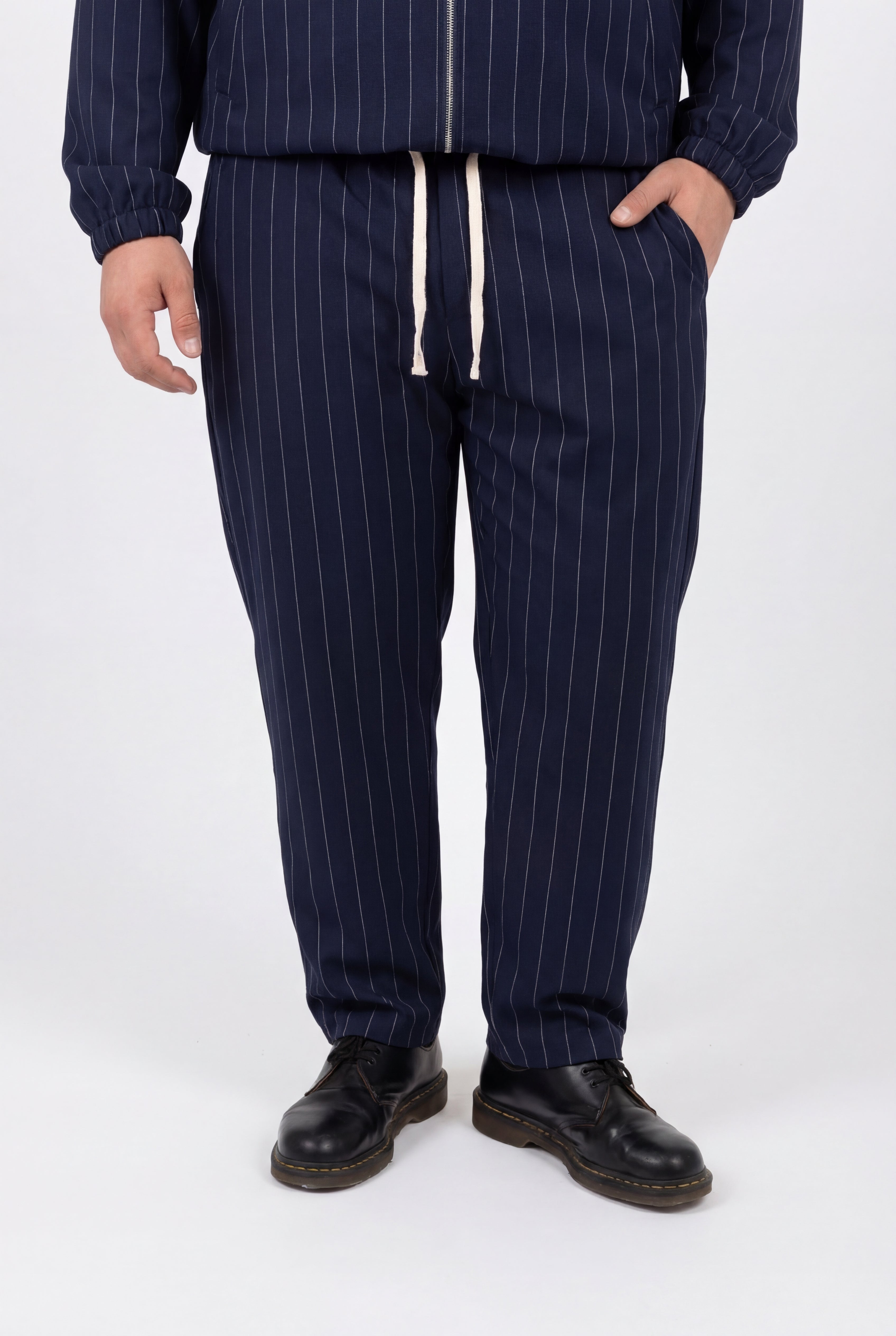 Pantaloni Blue navy Gessati con Molla in Vita Uomo Taglie Forti