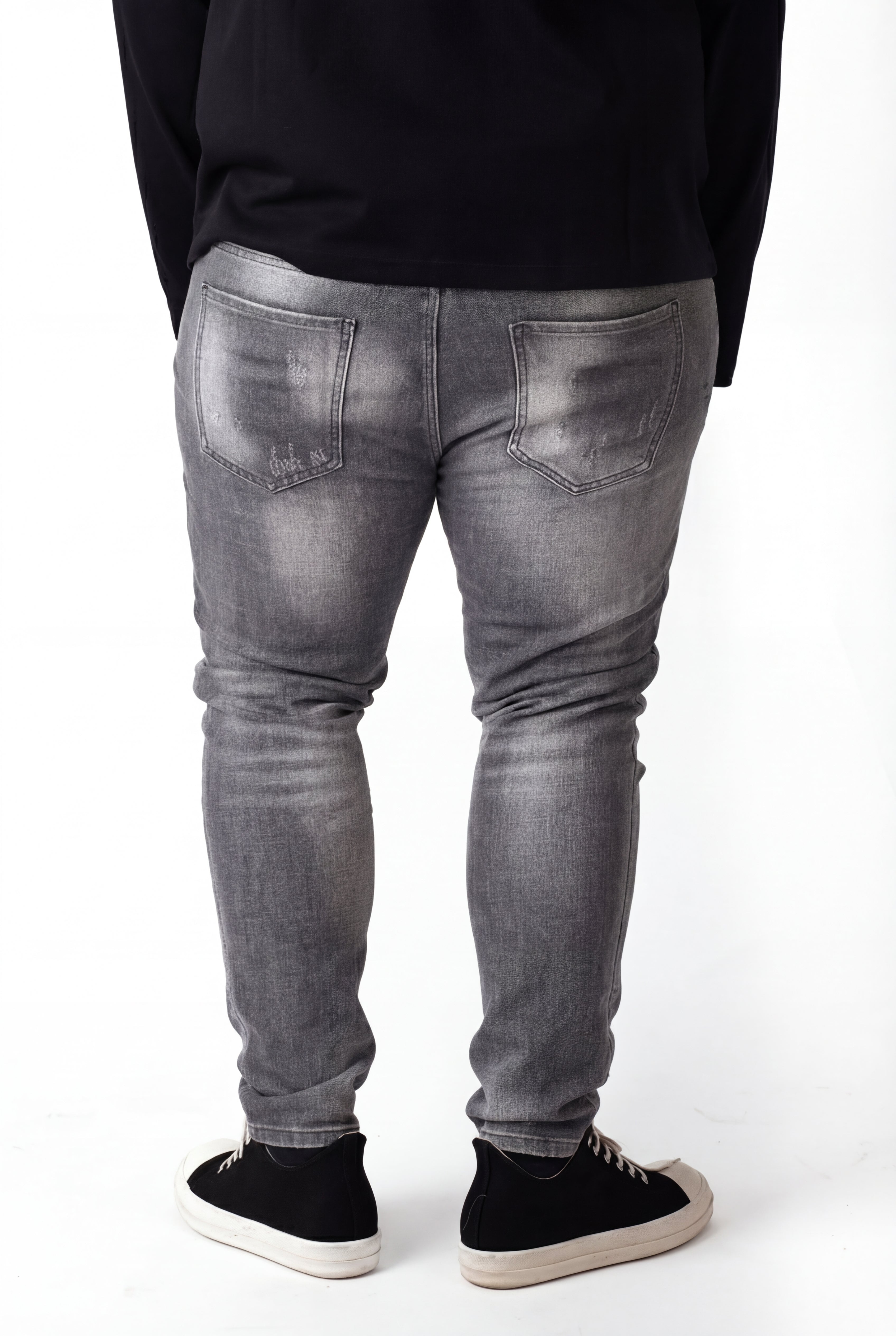Jeans Grigi Washed con Abrasioni Uomo Taglie Forti