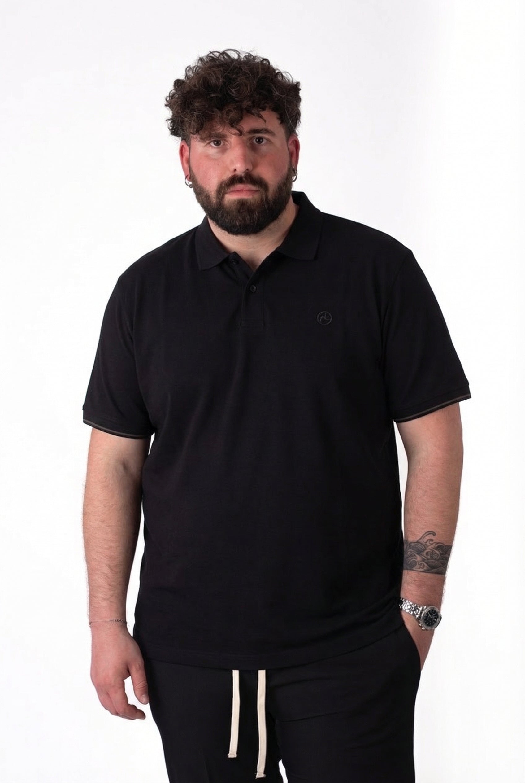 Polo Nera in cotone Uomo Taglie Forti