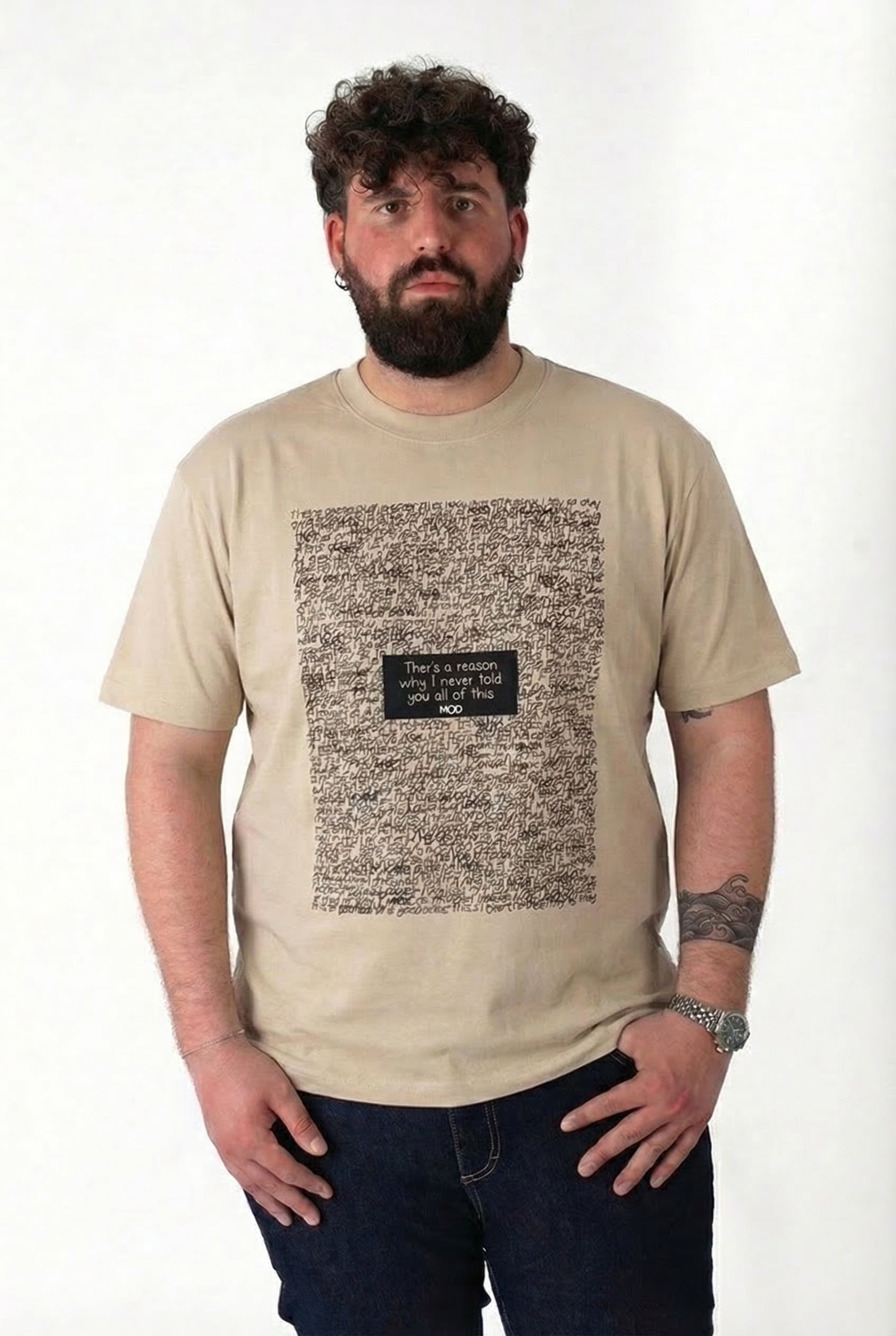 T-Shirt Beige "There's a Reason" Uomo Taglie Forti