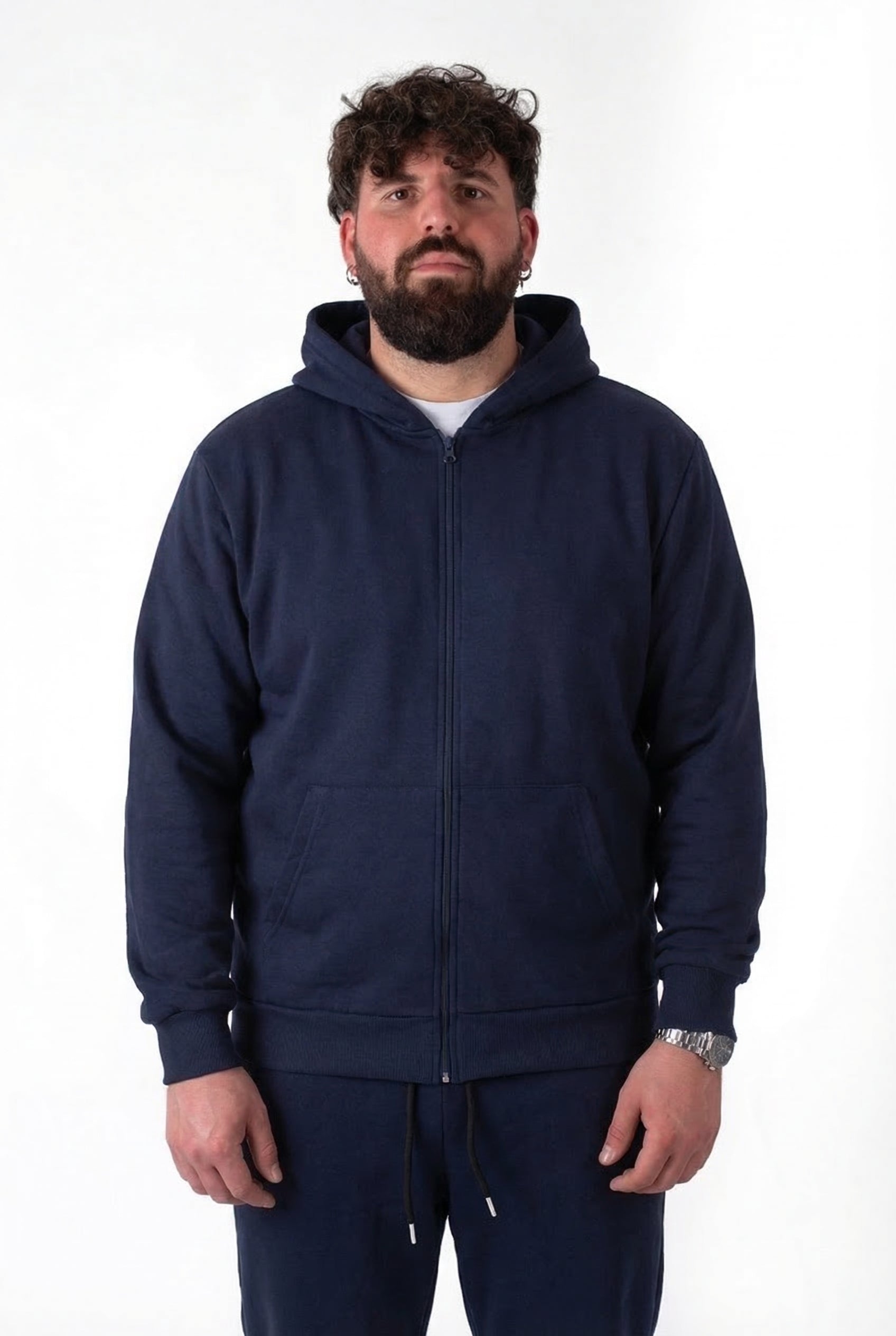 Felpa con Zip e Cappuccio Blue Navy Uomo Taglie Forti