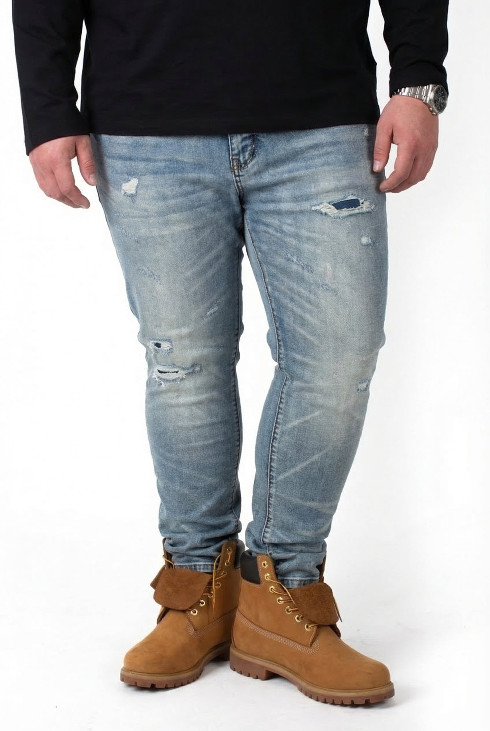 Jeans Chiari Strappati Lavaggio Light Uomo Taglie Forti