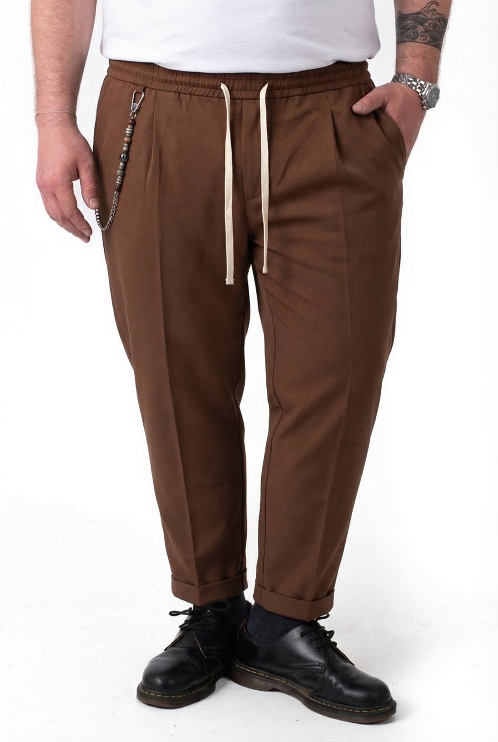 Pantalone Montecarlo Marroni con Bustino in Molla e Pinces Uomo Taglie Forti