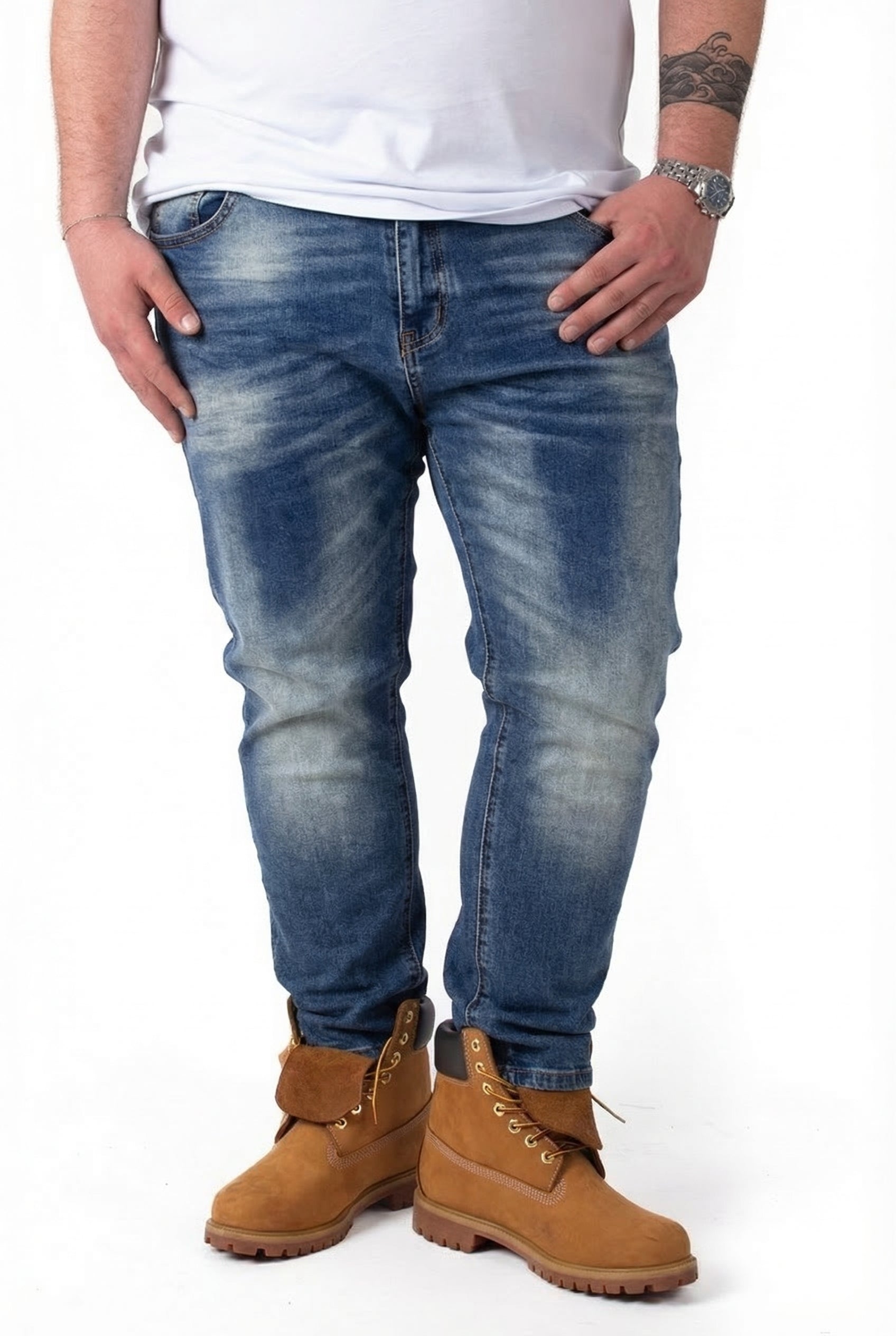 Jeans Blu Medio Washed Sfumato Uomo Taglie Forti
