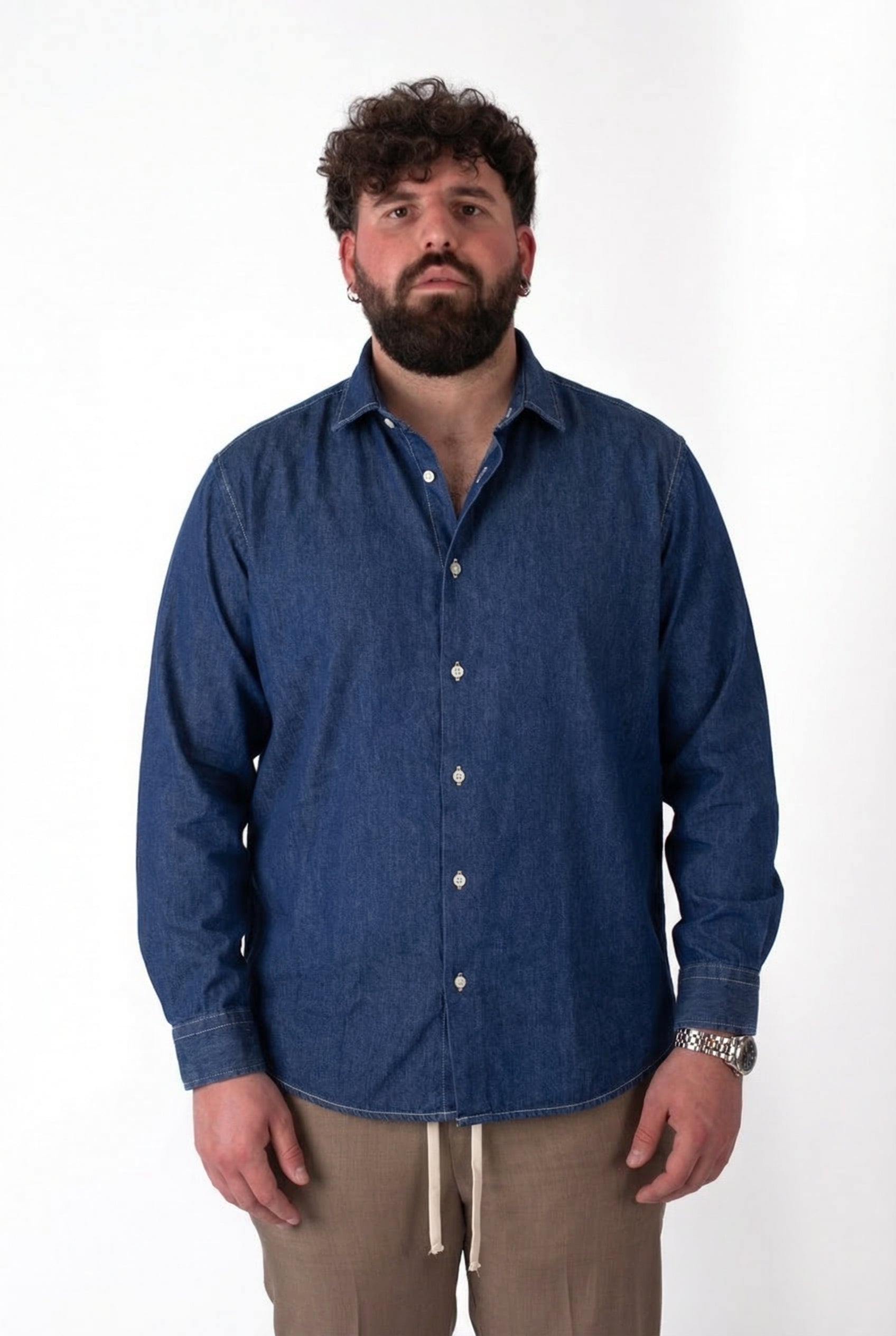 Camicia in Denim Blu Uomo Taglie Forti