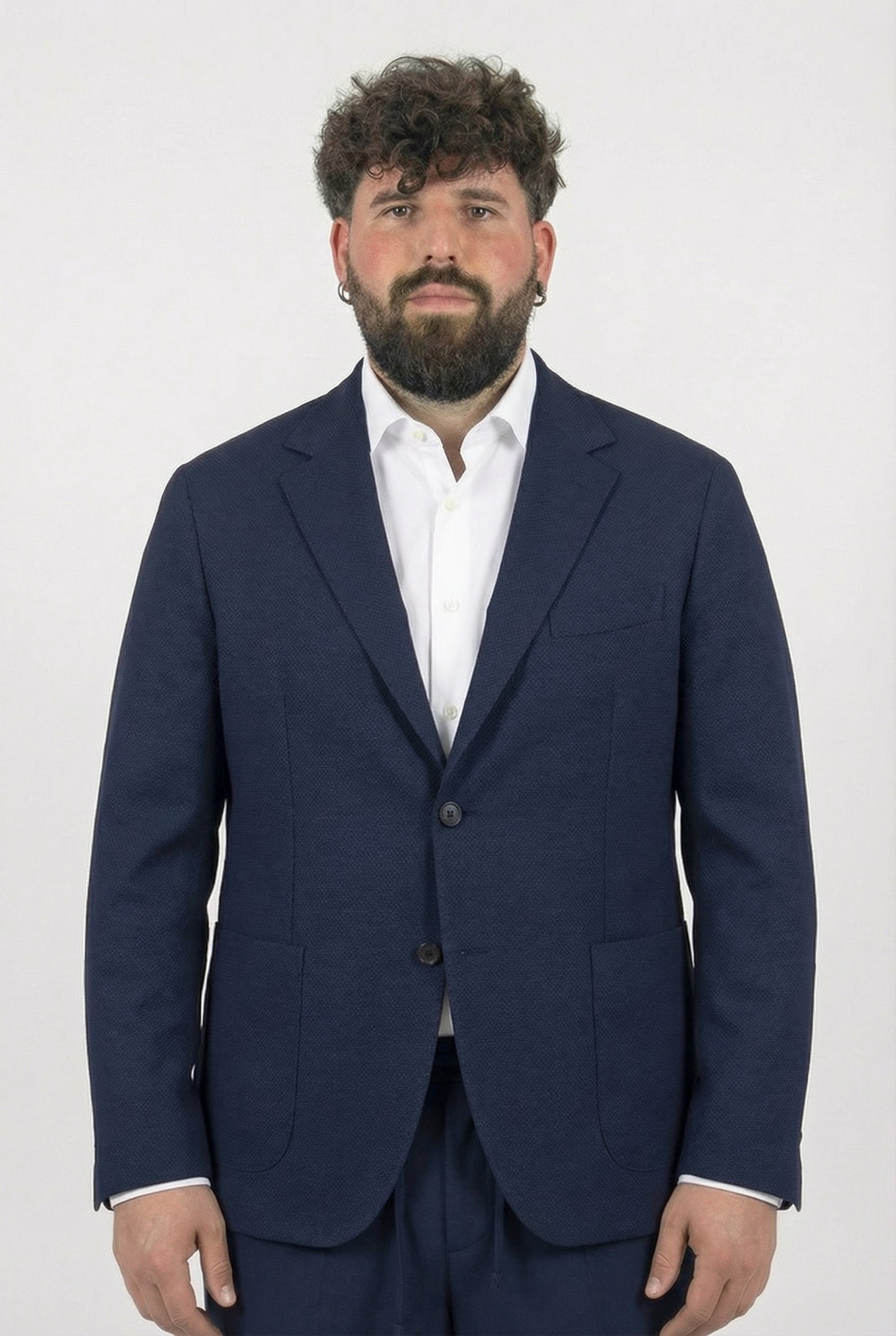 Giacca Blu Navy Tessuto Piquet Uomo Taglie Forti