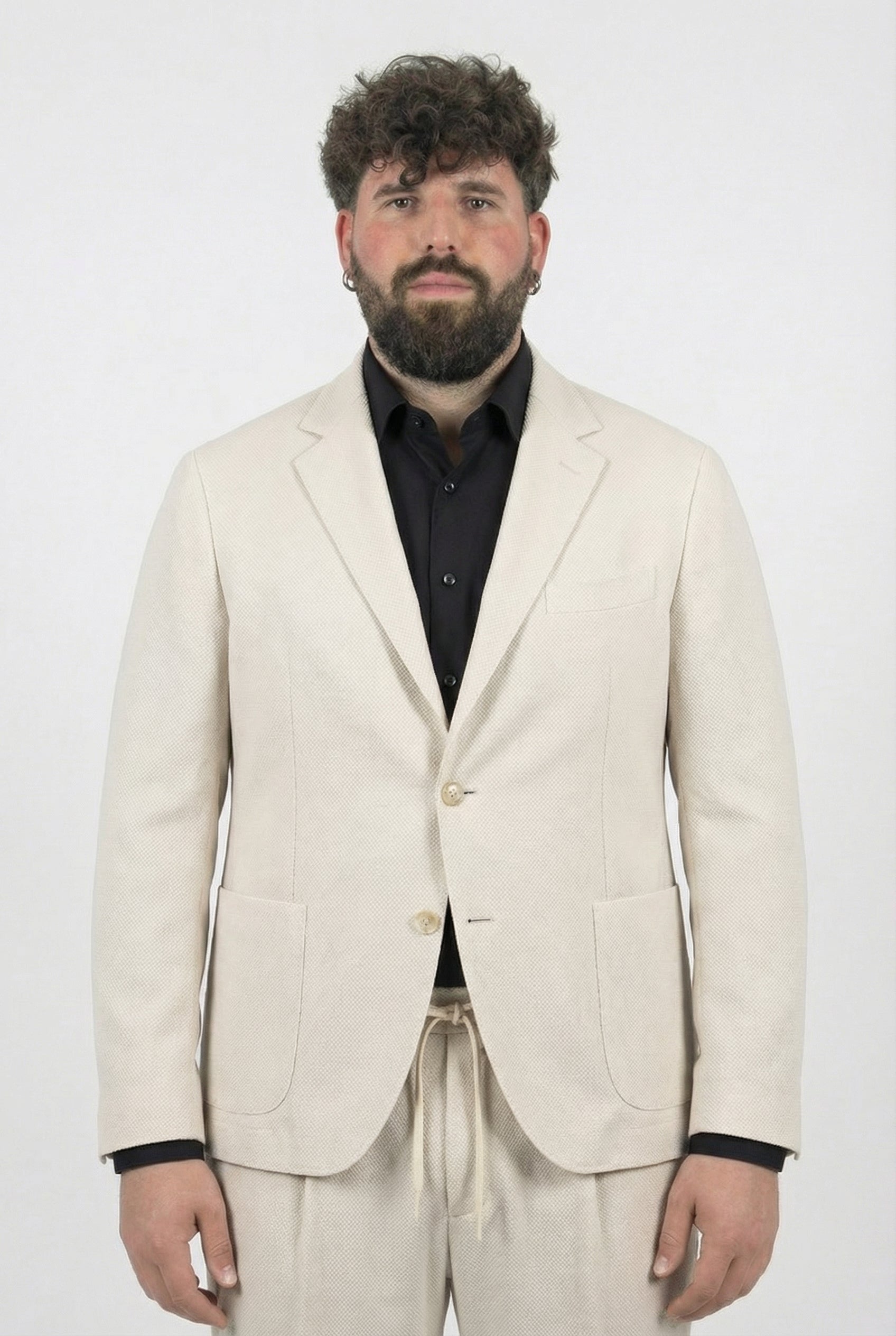 Giacca Panna Tessuto Piquet Uomo Taglie Forti