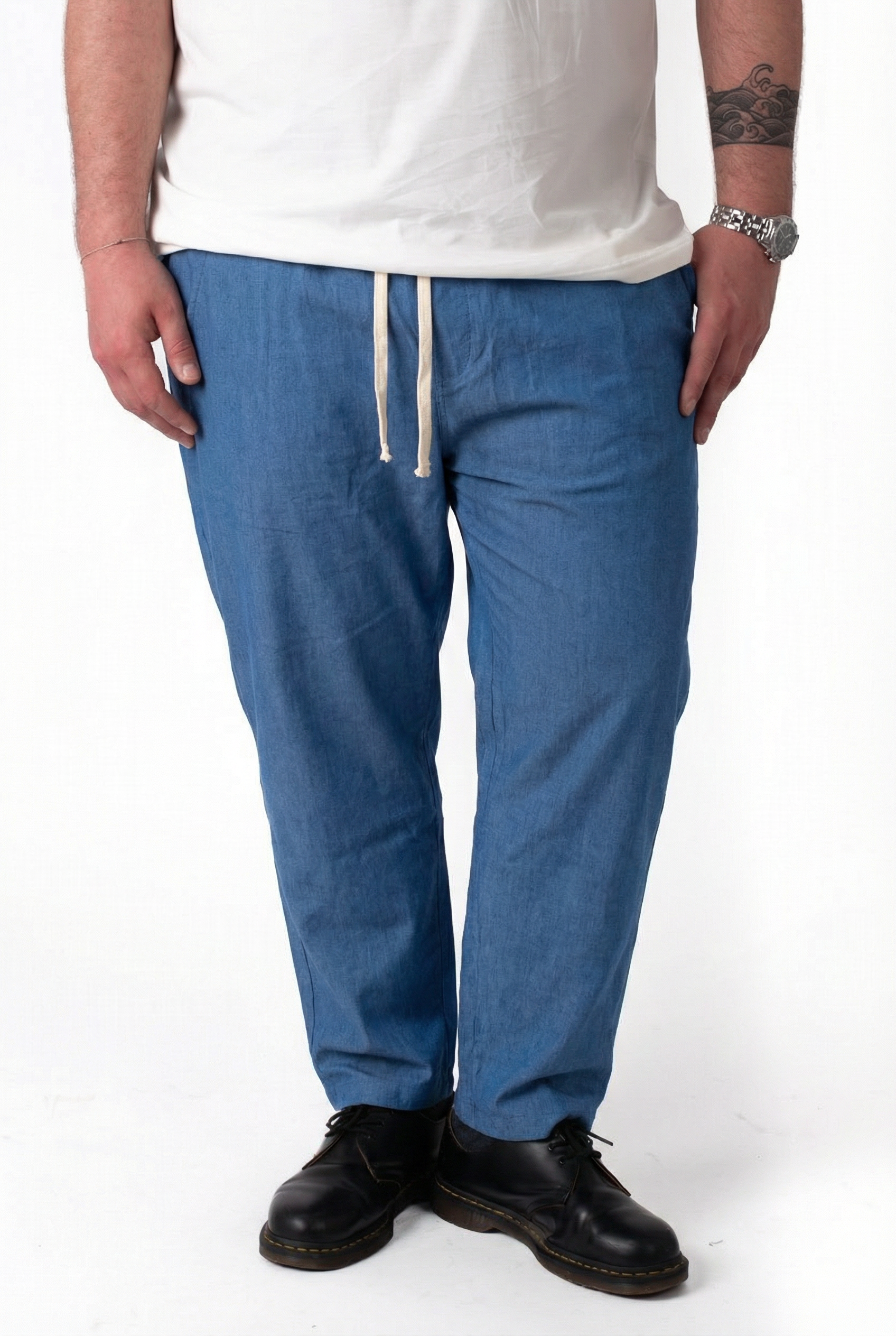 Pantaloni Blu Chambray Leggeri con Bustino in Molla Uomo Taglie Forti