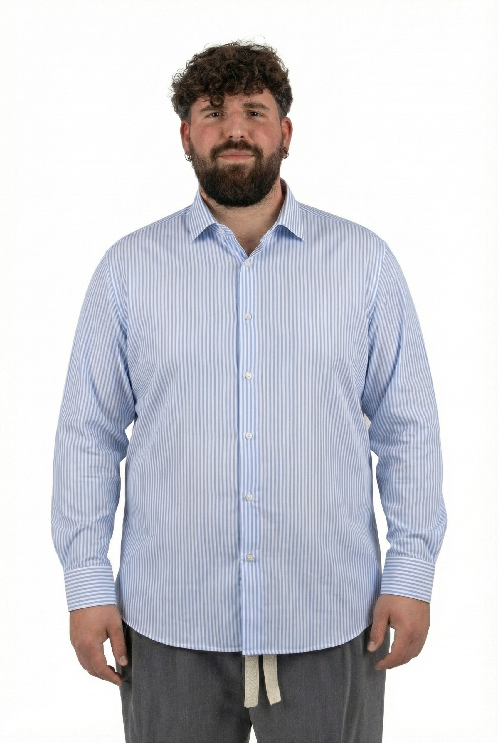 Camicia a Righe Azzurra e Bianca Uomo Taglie Forti