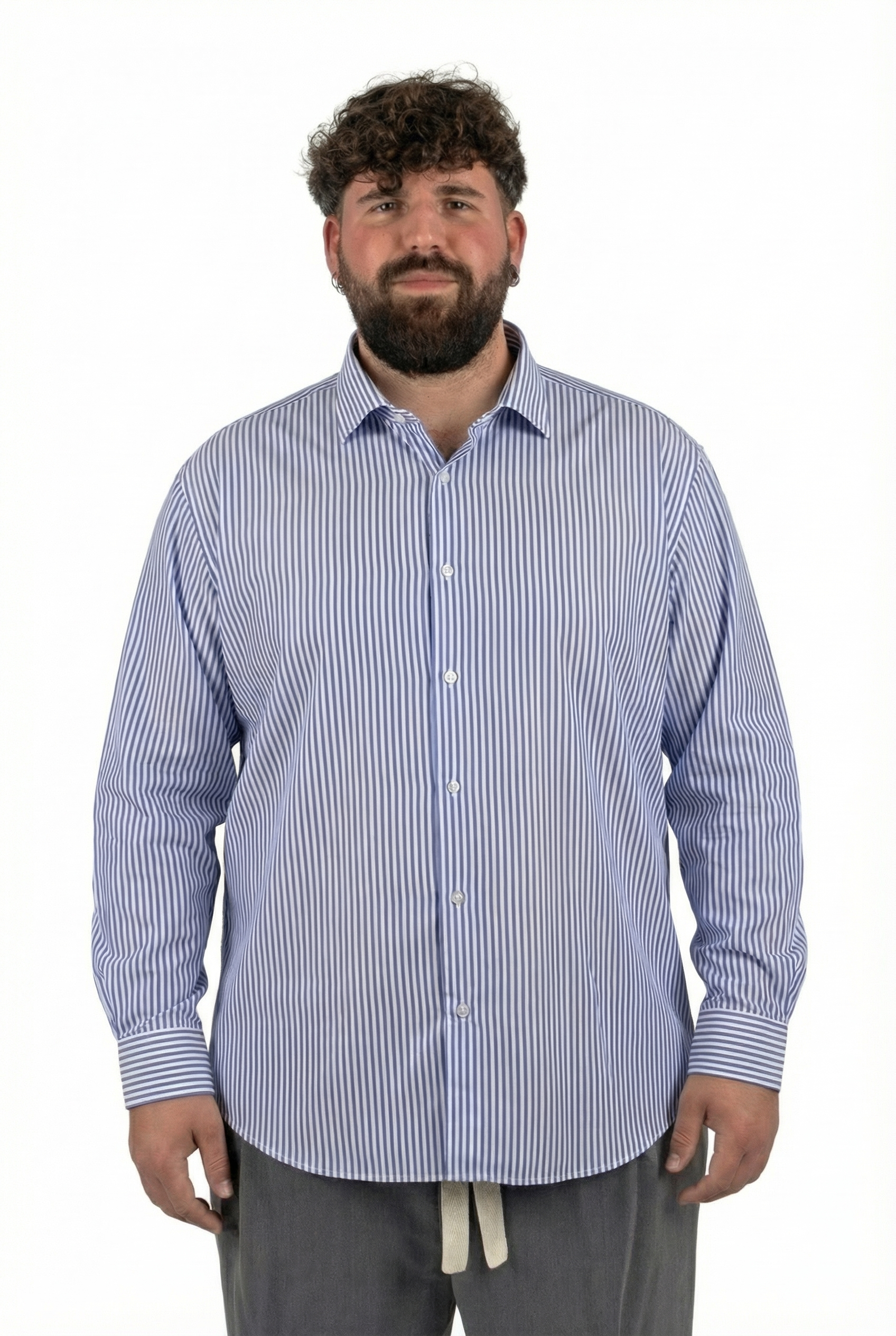 Camicia a Righe Blu e Bianca Uomo Taglie Forti