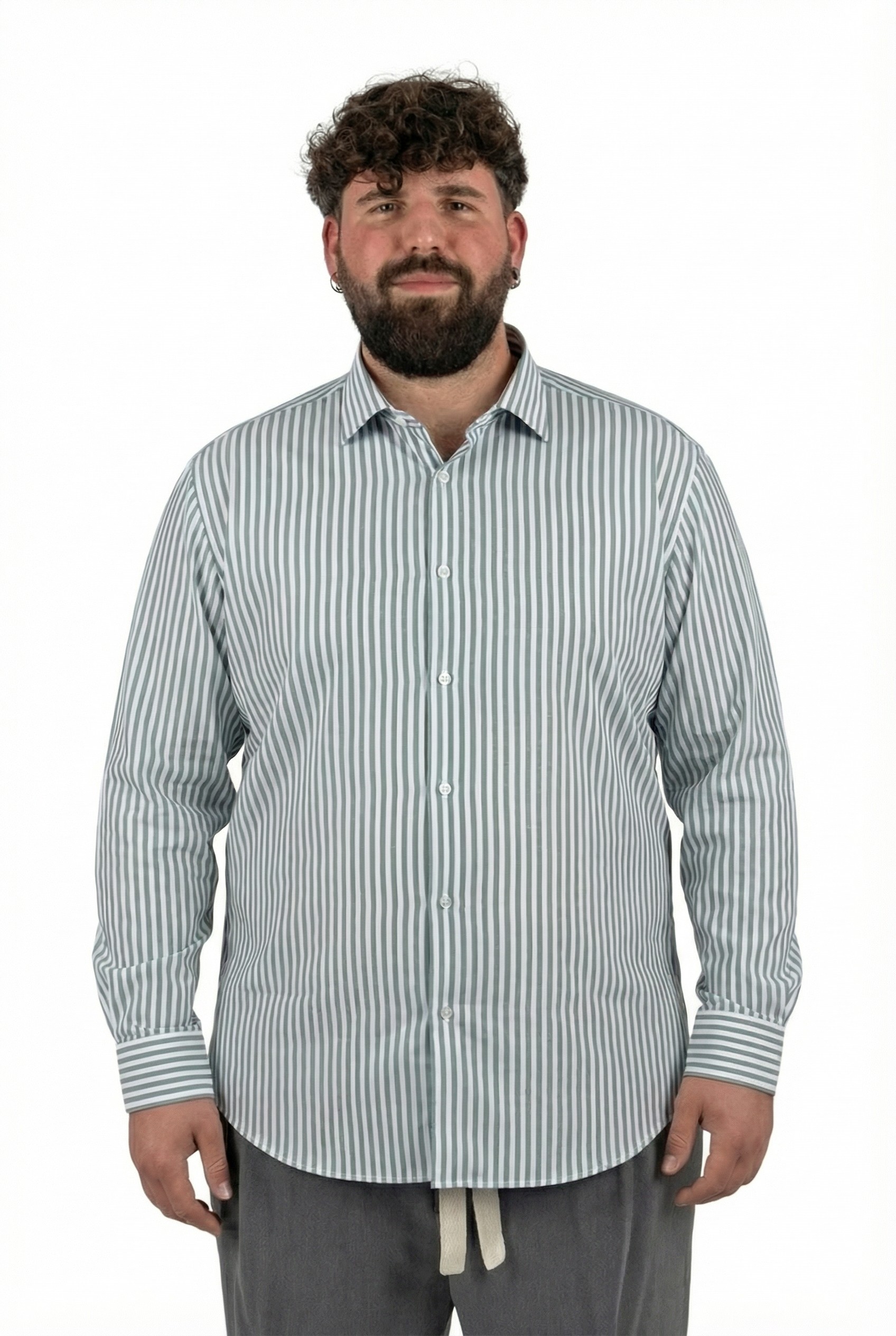 Camicia a Righe Verde Salvia e Bianca Uomo Taglie Forti