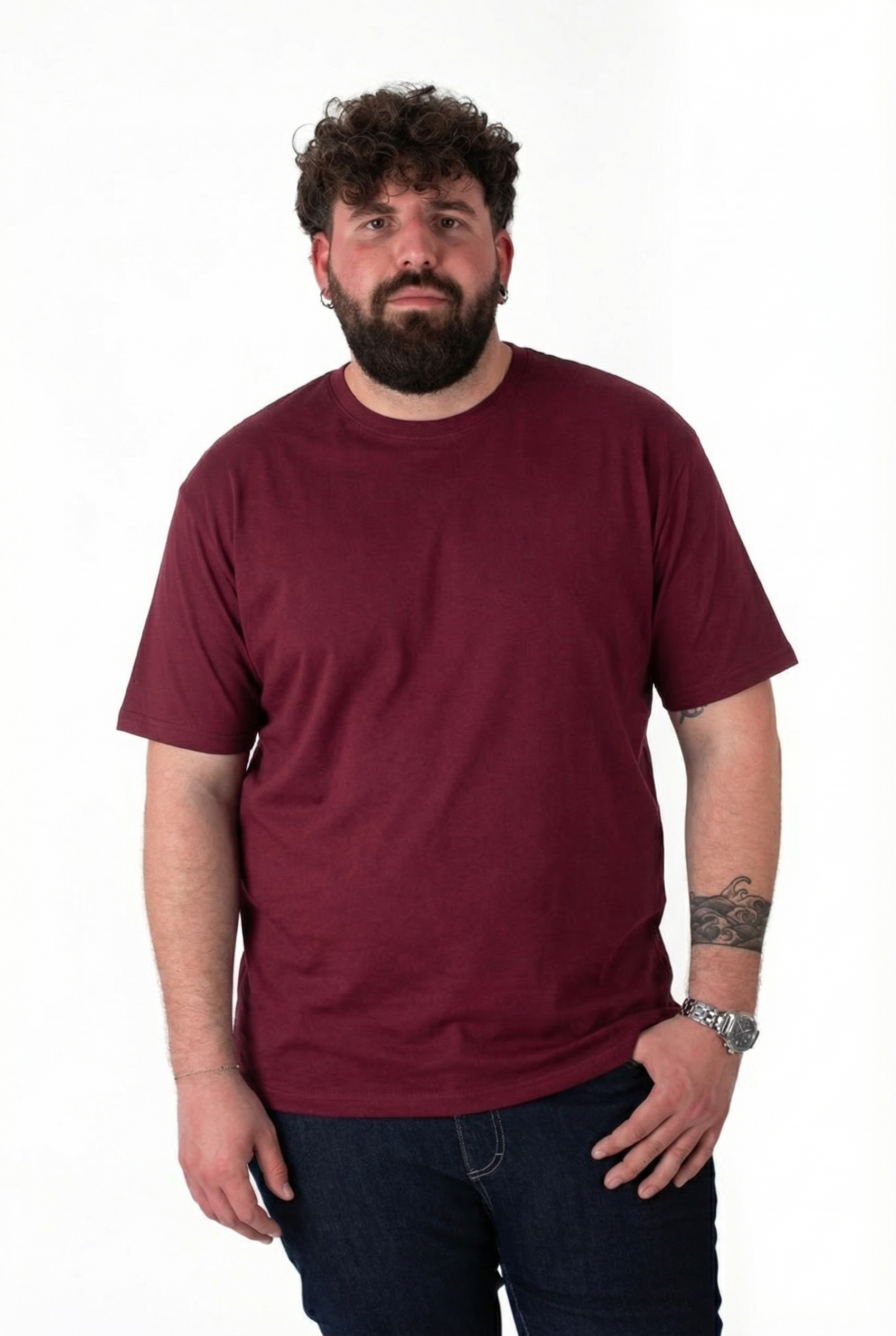 T-Shirt Bordeaux Basic Uomo Taglie Forti