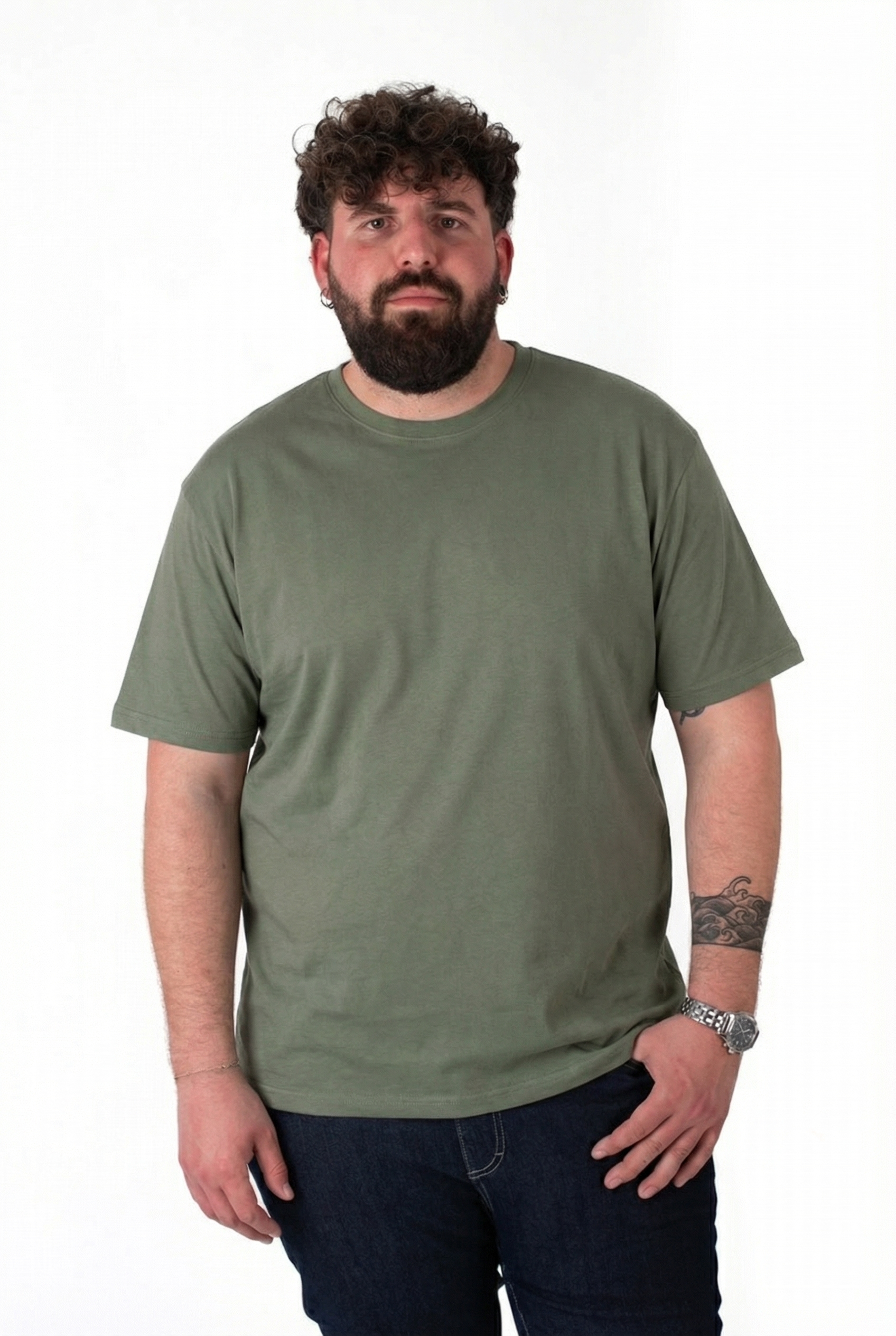 T-Shirt Verde Salvia Basic Uomo Taglie Forti