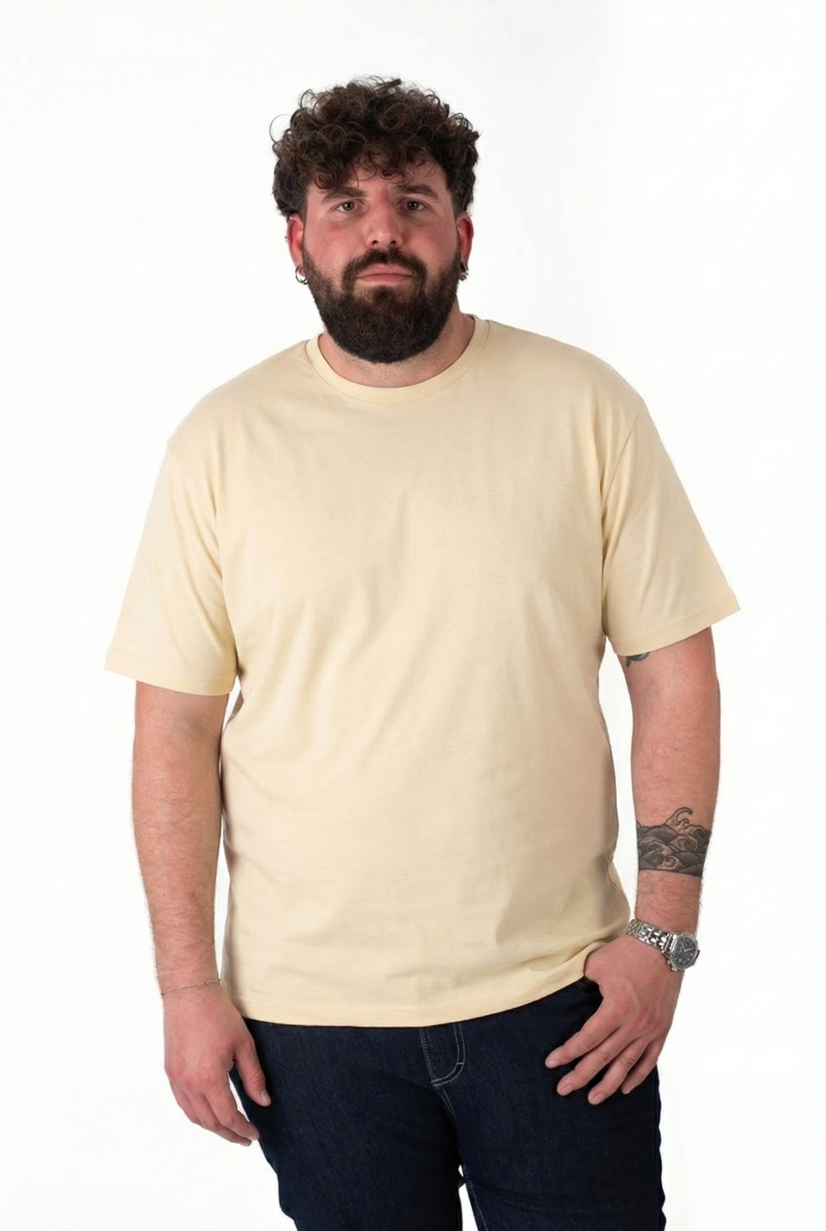 T-Shirt Beige Basic Uomo Taglie Forti