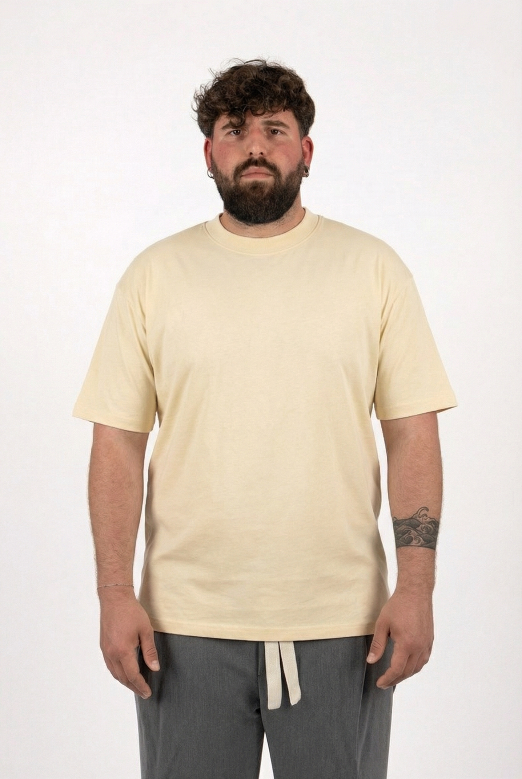 T-Shirt Panna Colletto in Costina Uomo Taglie Forti