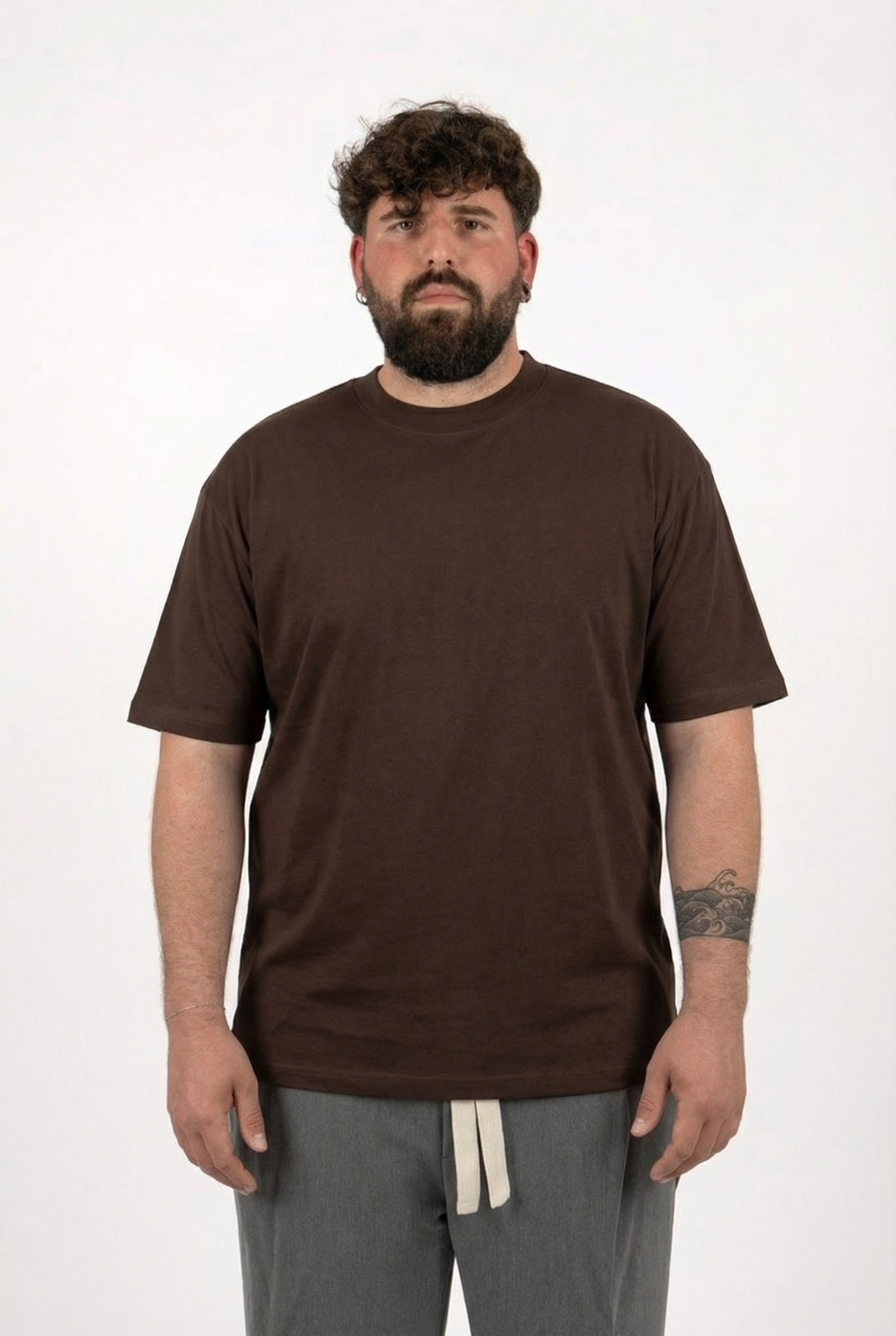 T-Shirt Marrone Cioccolato Colletto in Costina Uomo Taglie Forti