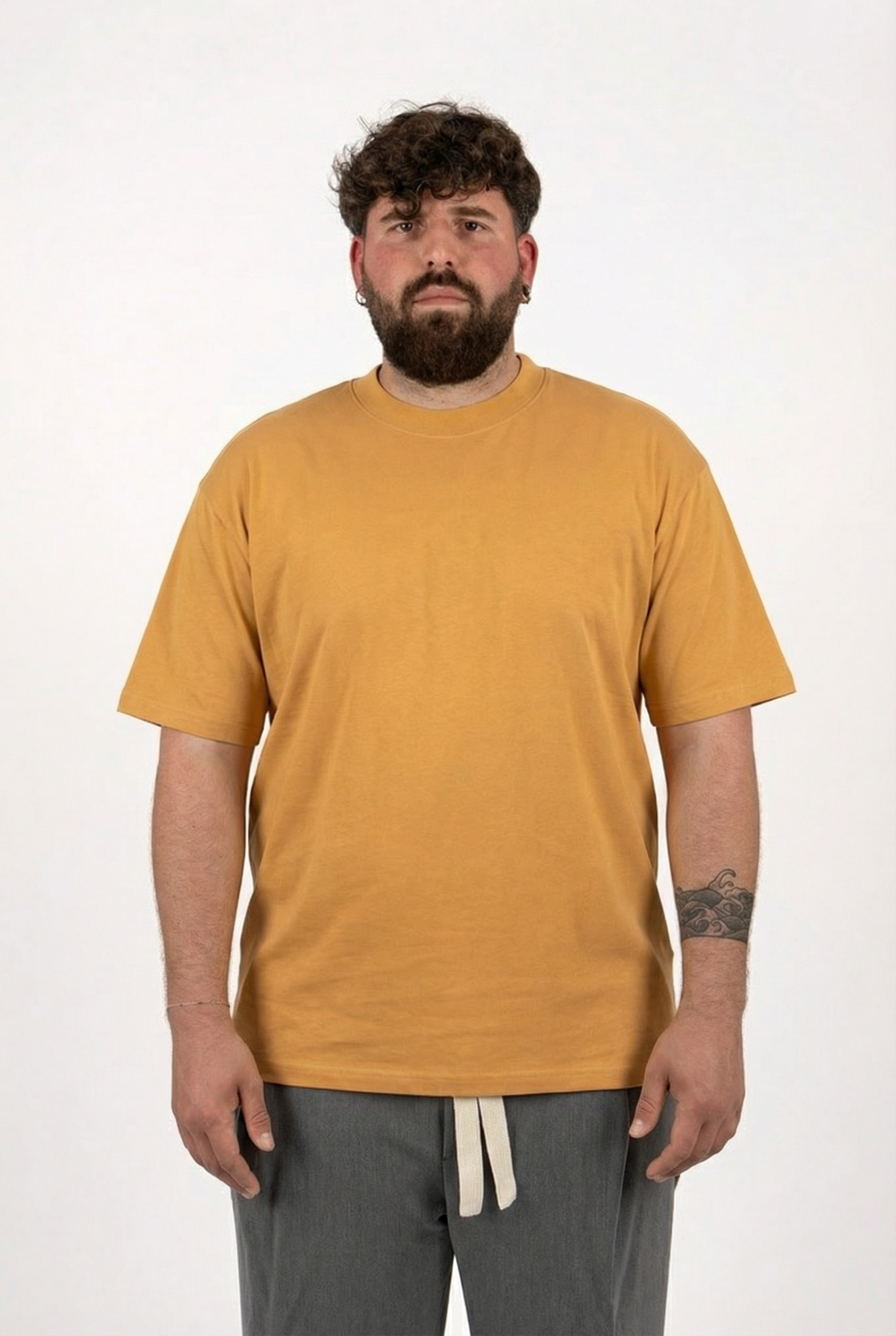 T-Shirt Senape Colletto in Costina Uomo Taglie Forti