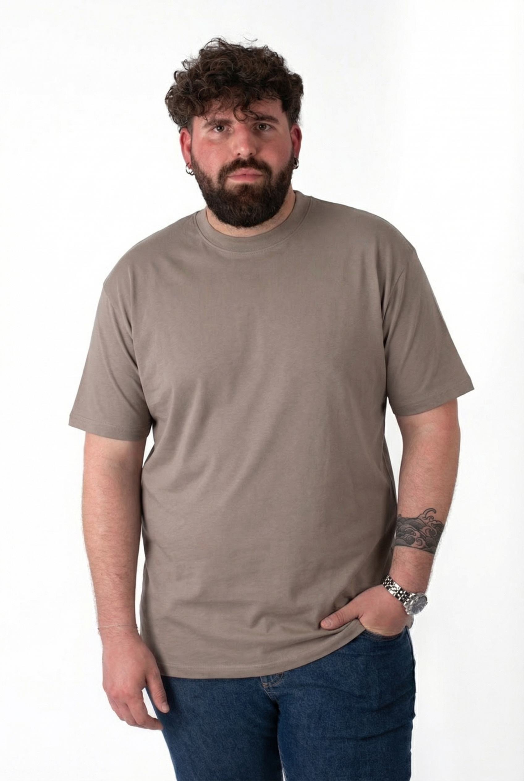 T-Shirt Tortora Colletto in Costina Uomo Taglie Forti