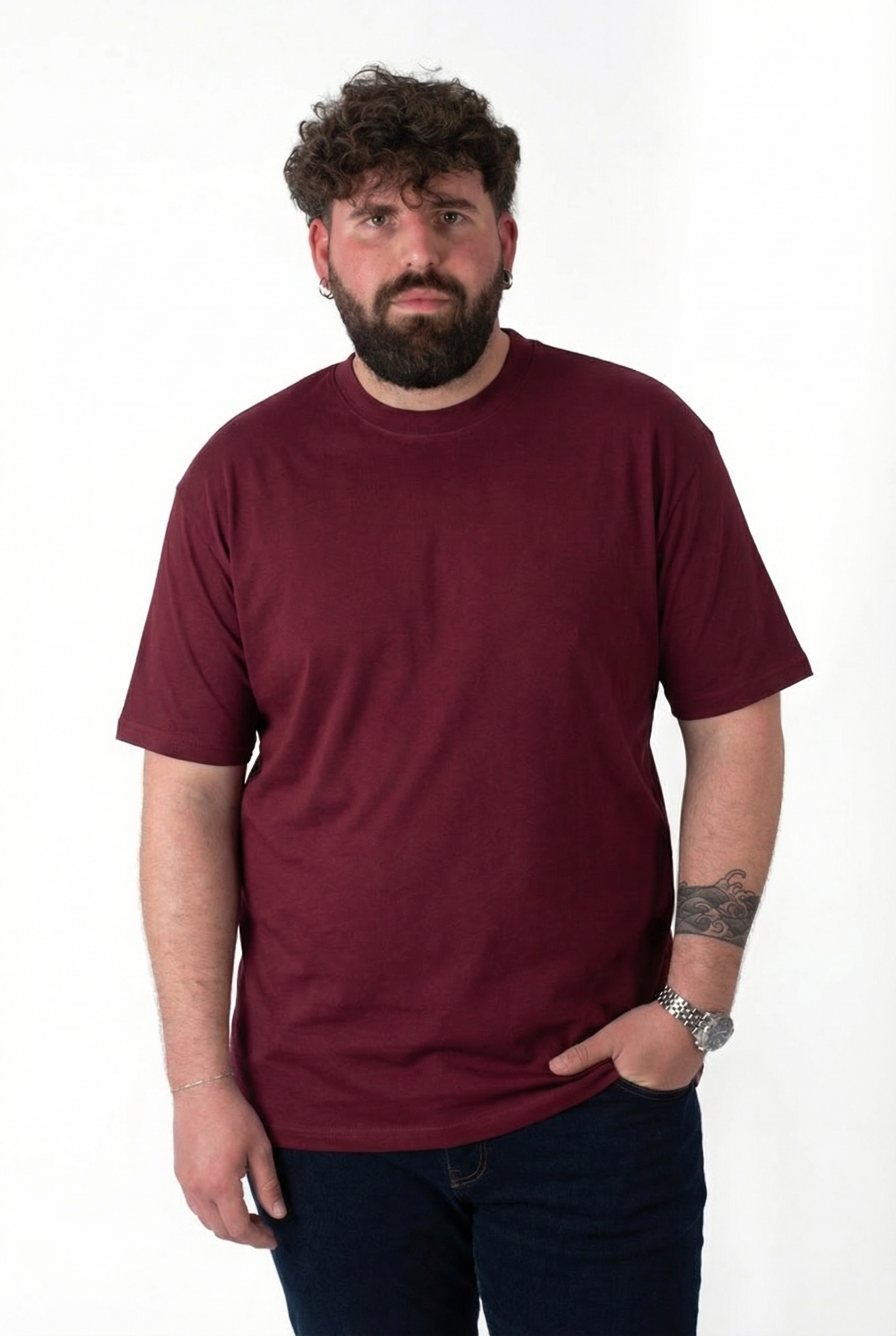 T-Shirt Bordeaux Scuro Colletto in Costina Uomo Taglie Forti