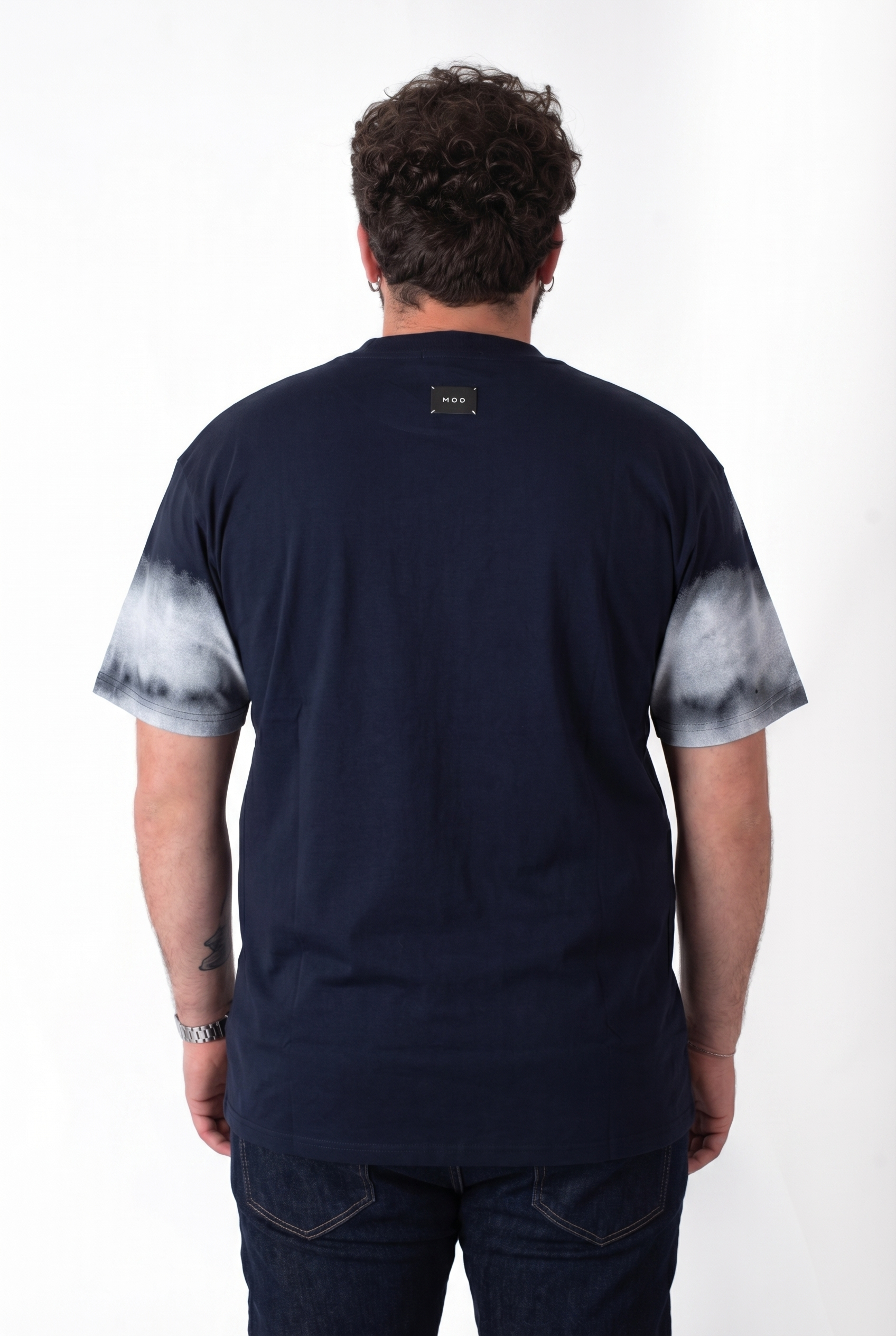 T-Shirt Blu Navy Sfumata Tie-Dye Effetto Nuvola Uomo Taglie Forti