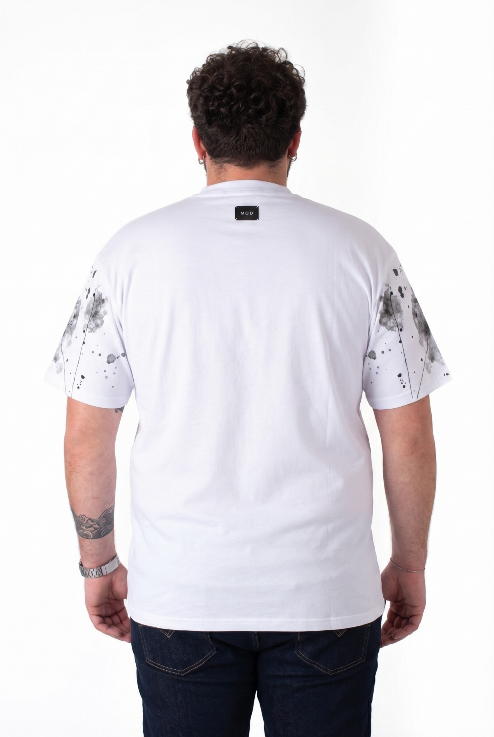 T-Shirt Bianca "Limited Edition" Stampa Splatter Uomo Taglie Forti