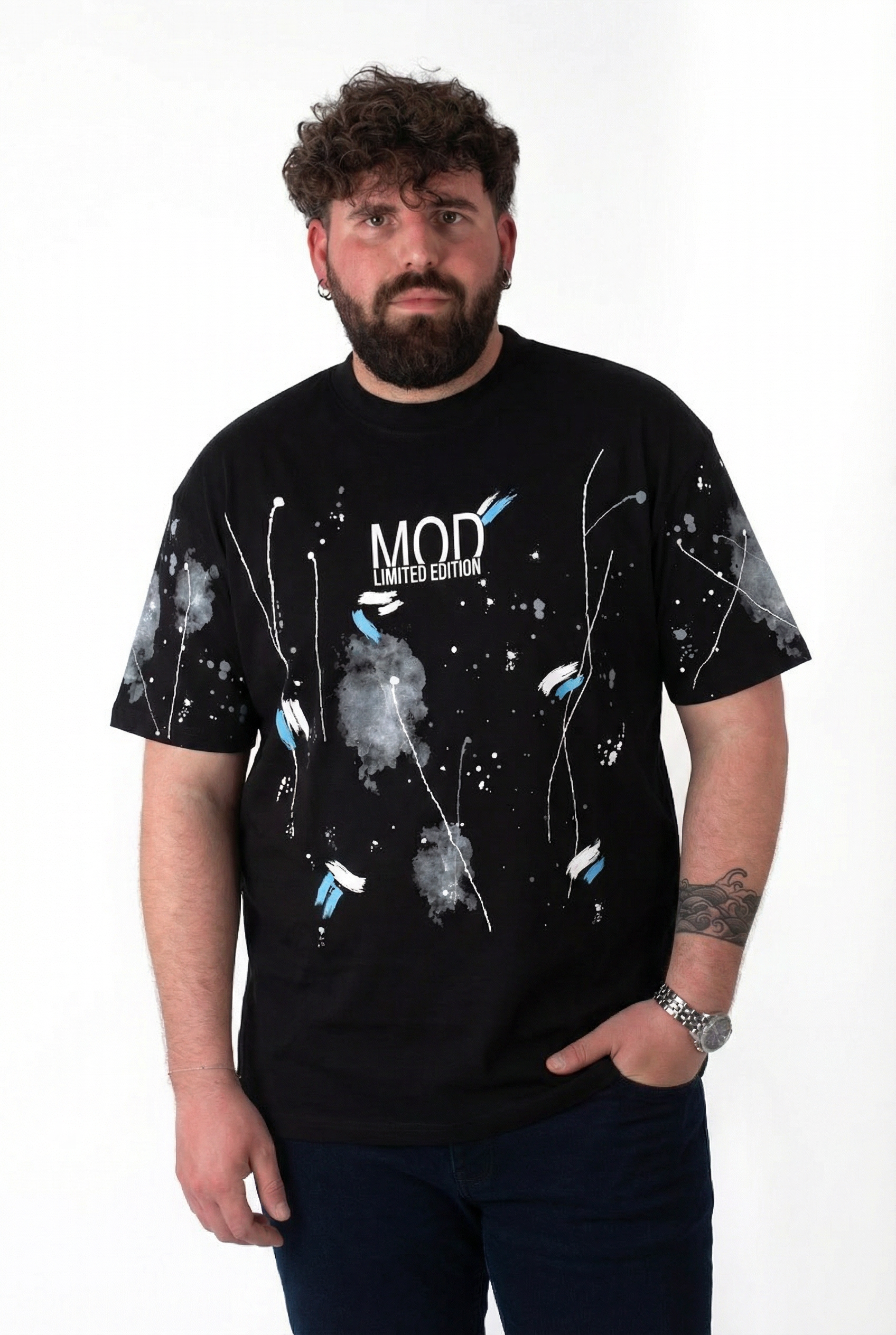 T-Shirt Nera "Limited Edition" Stampa Splatter Uomo Taglie Forti