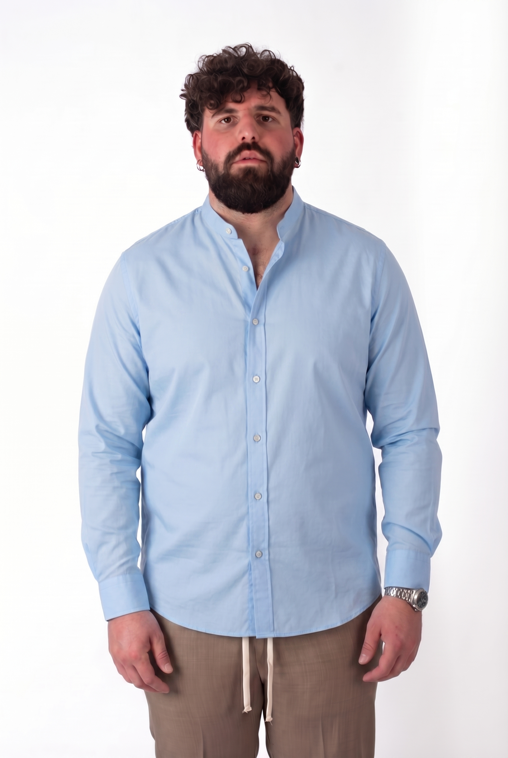 Camicia Azzurra Colletto alla Coreana Uomo Taglie Forti