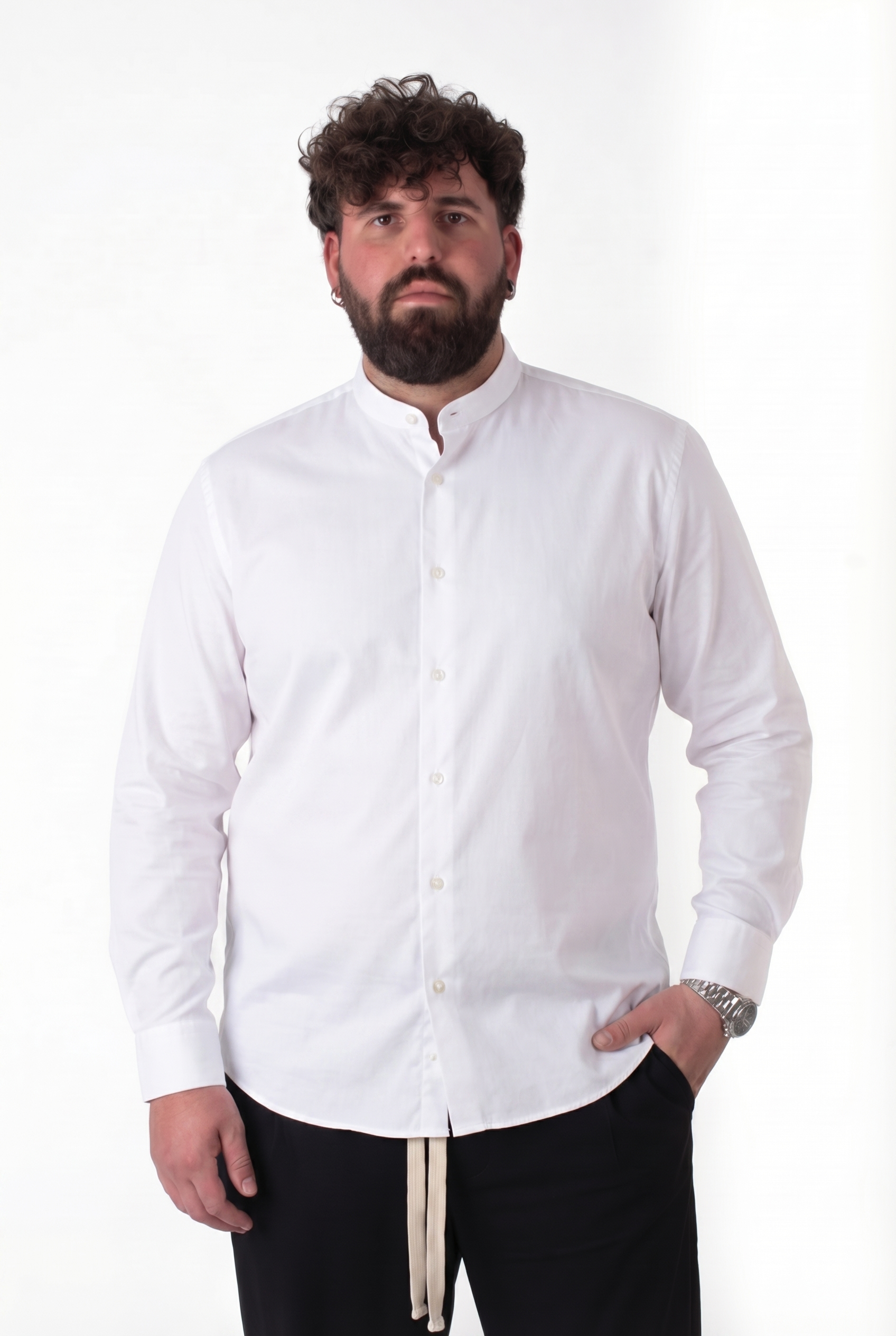 Camicia Bianca Colletto alla Coreana Uomo Taglie Forti