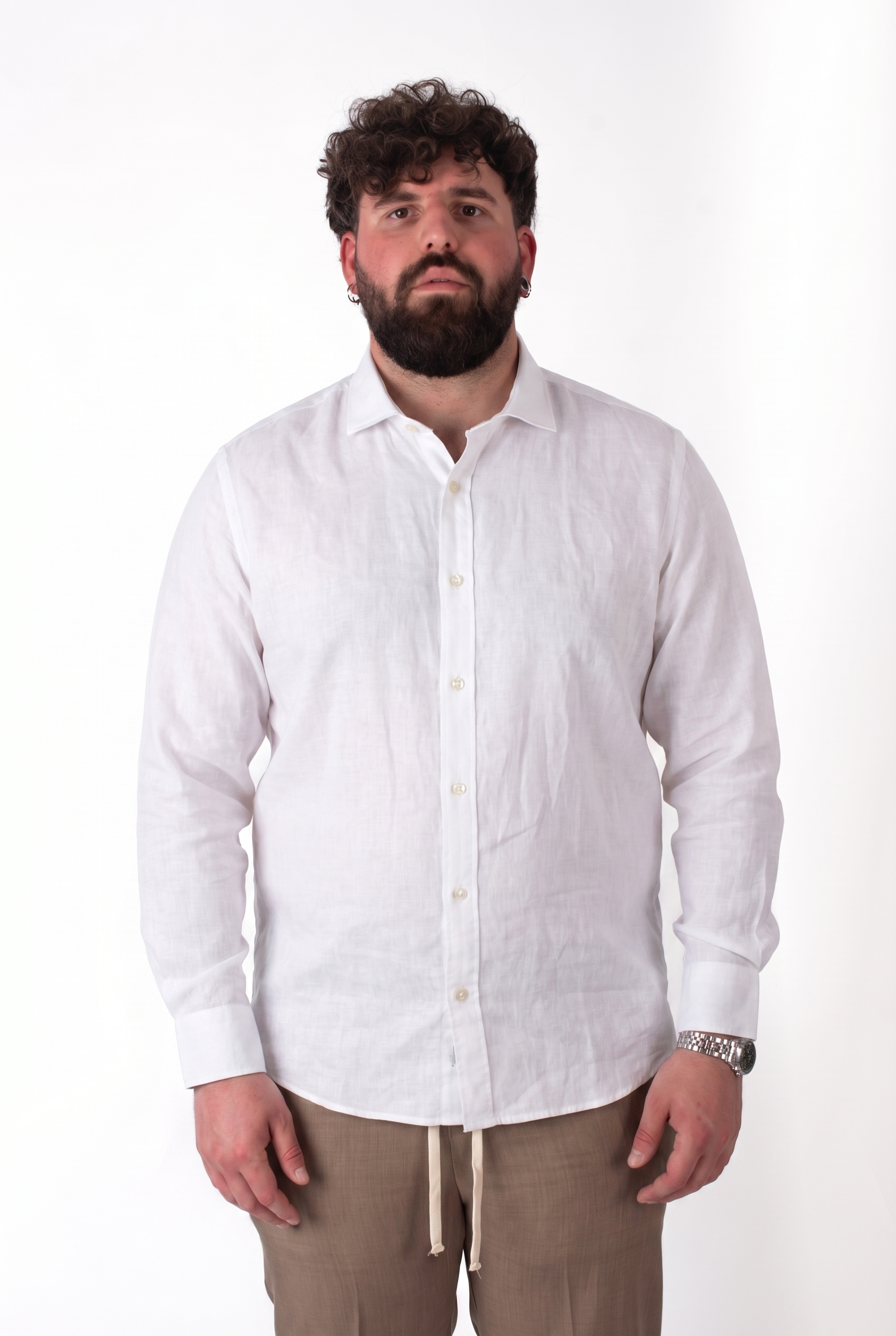 Camicia Bianca in Lino Colletto Classico Uomo Taglie Forti