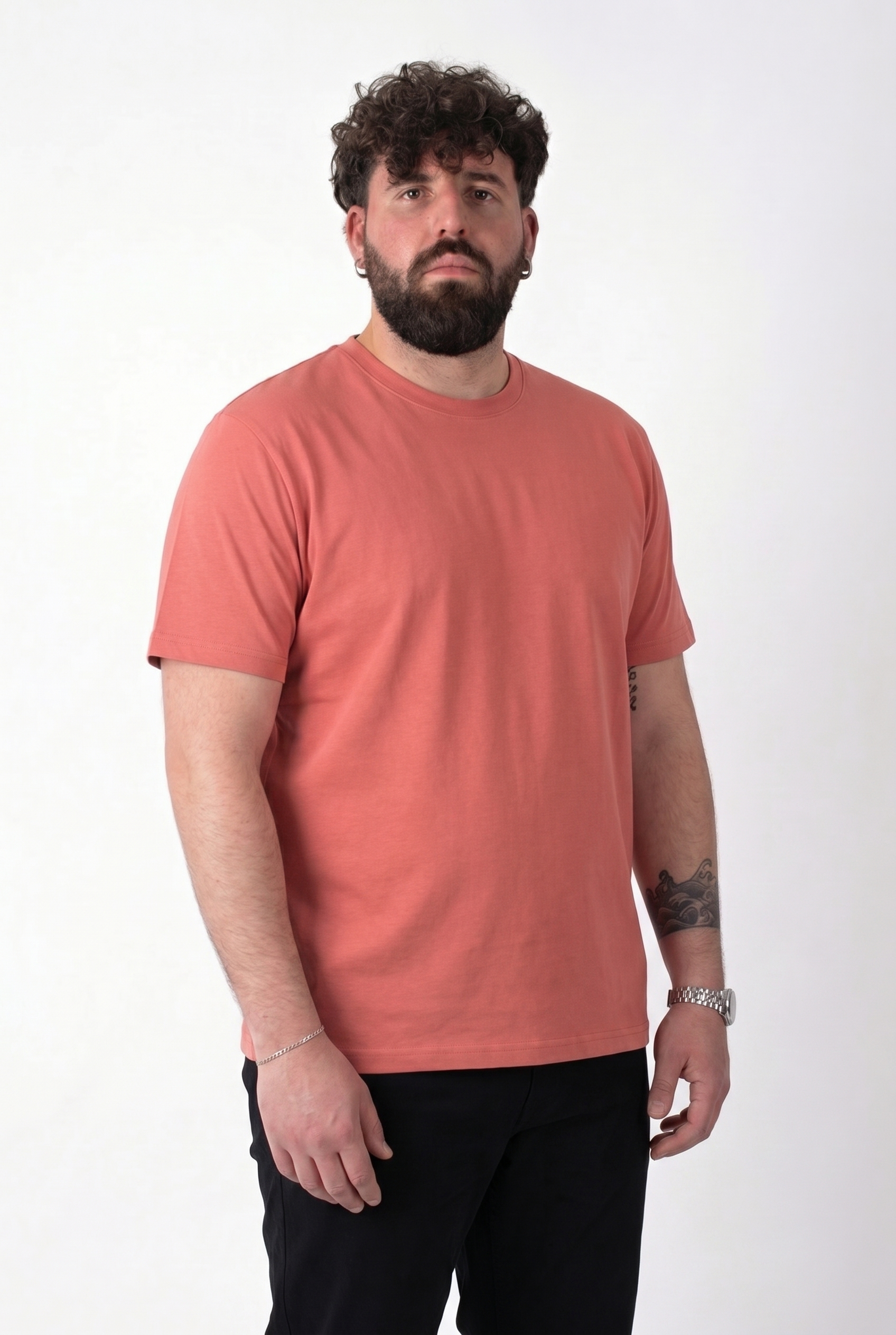 T-Shirt Rosa Corallo Basic Summer Uomo Taglie Forti