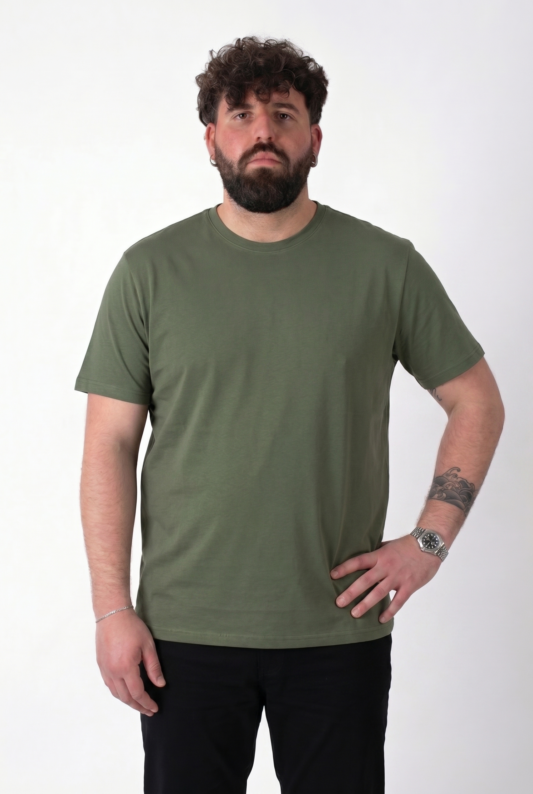 T-Shirt Verde Militare Basic Summer Uomo Taglie Forti