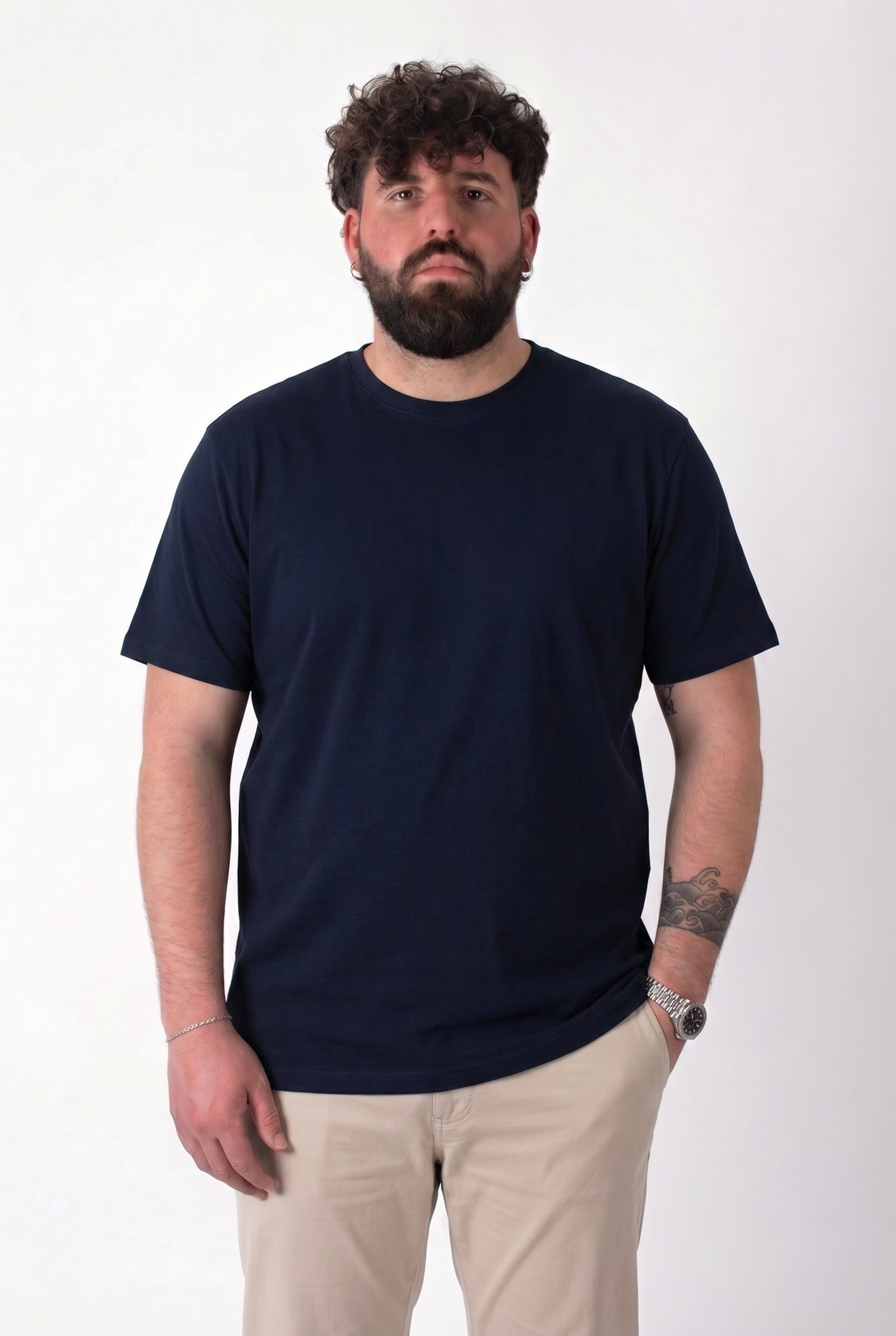 T-Shirt Blu Navy Basic Summer Uomo Taglie Forti