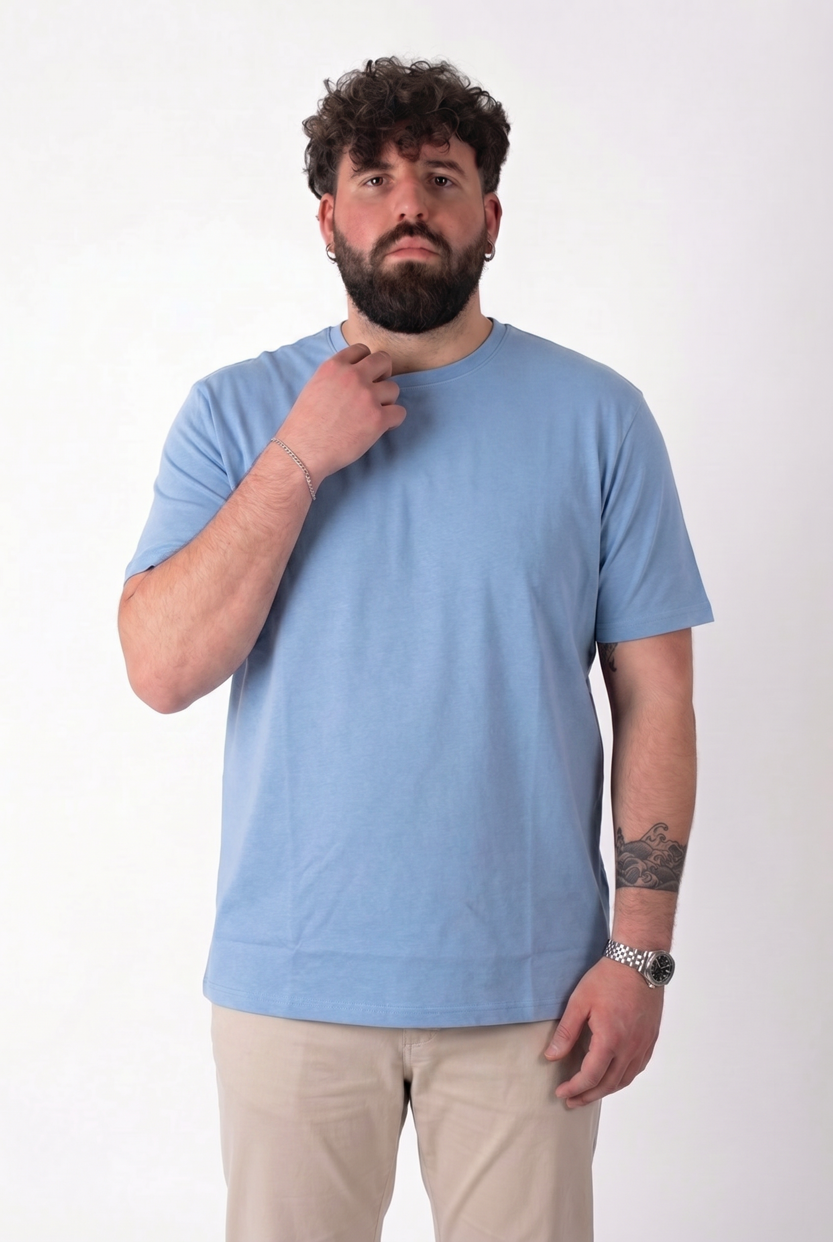 T-Shirt Azzurra Basic Summer Uomo Taglie Forti